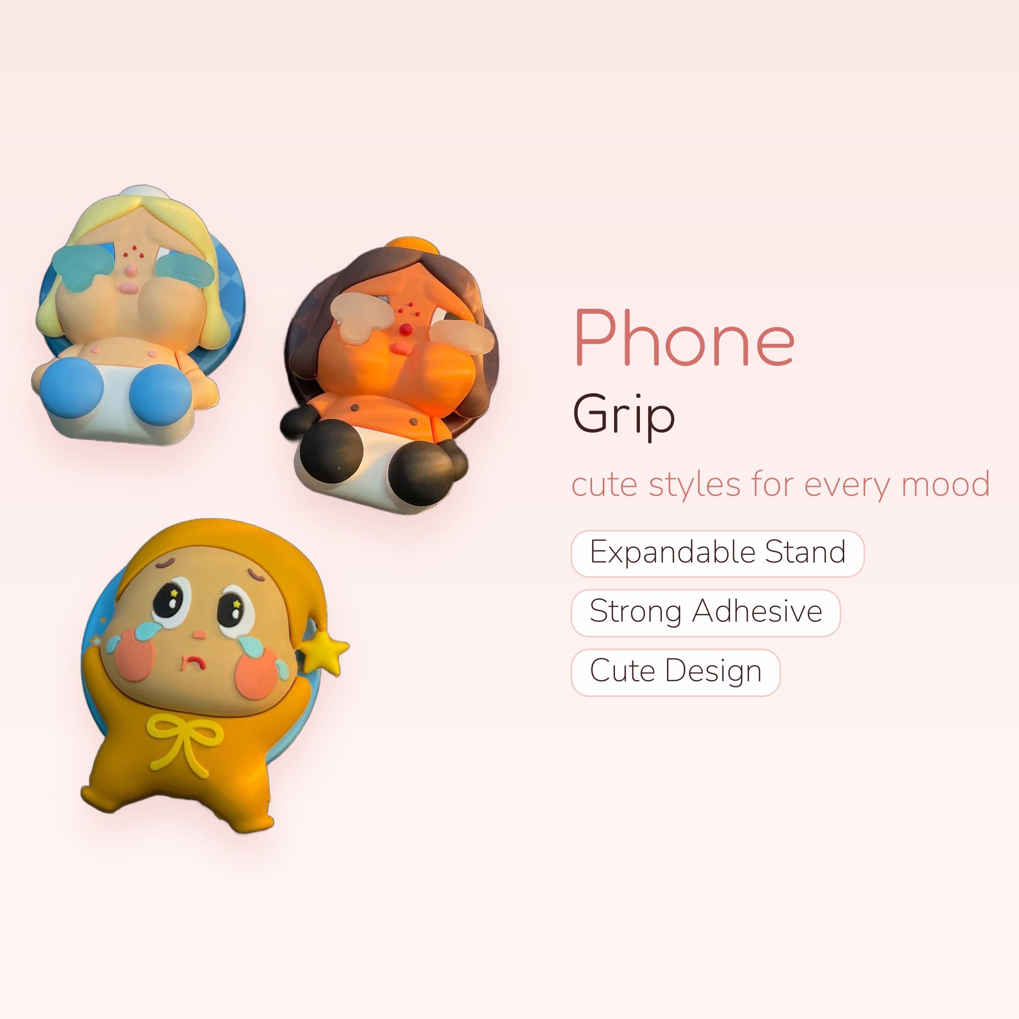 Crying Baby Silicone Phone Grip Set | Kawaii Sad Face Pop Socket Stand