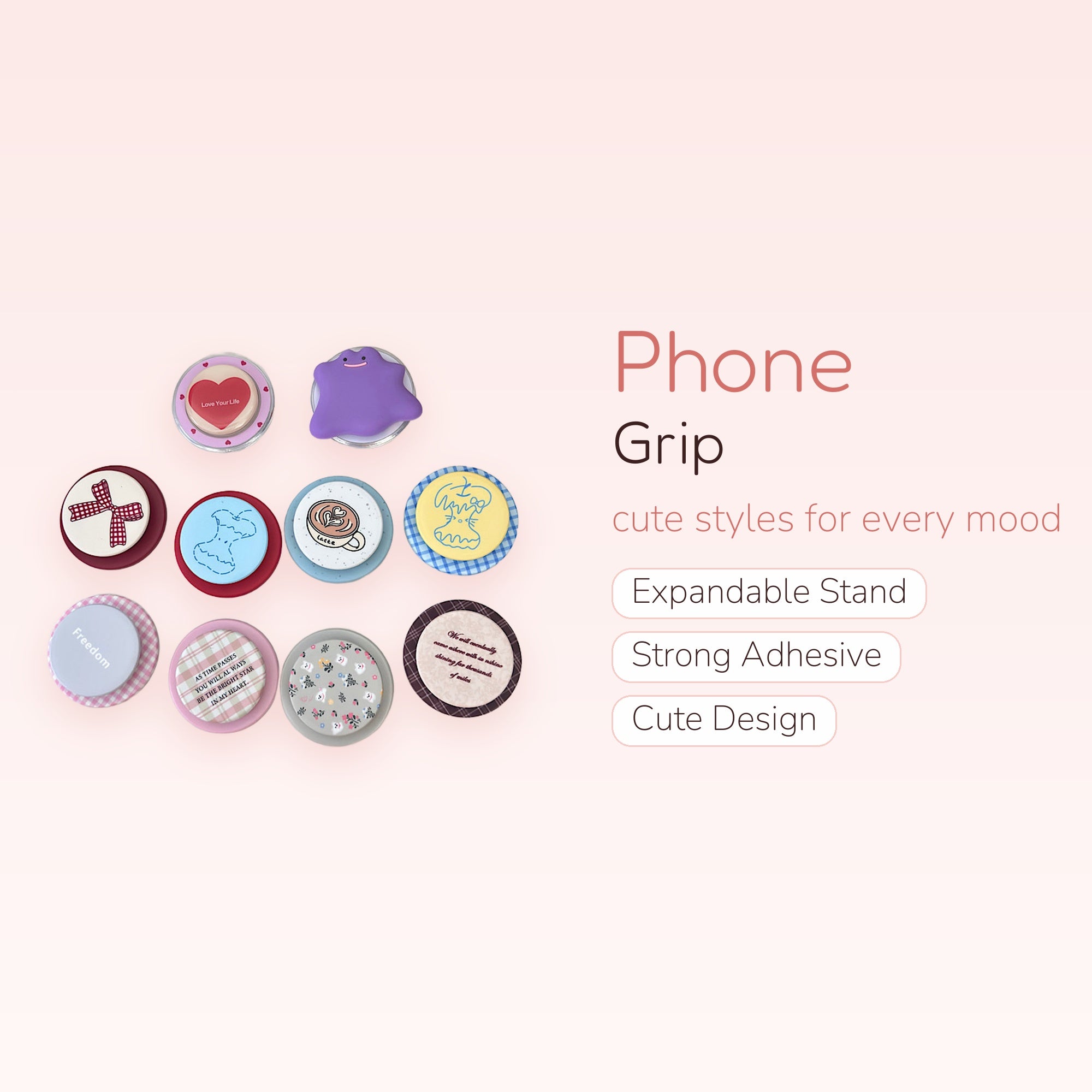 Assorted Kawaii Patterned Phone Grips | Cute Pop Socket Stand Collection