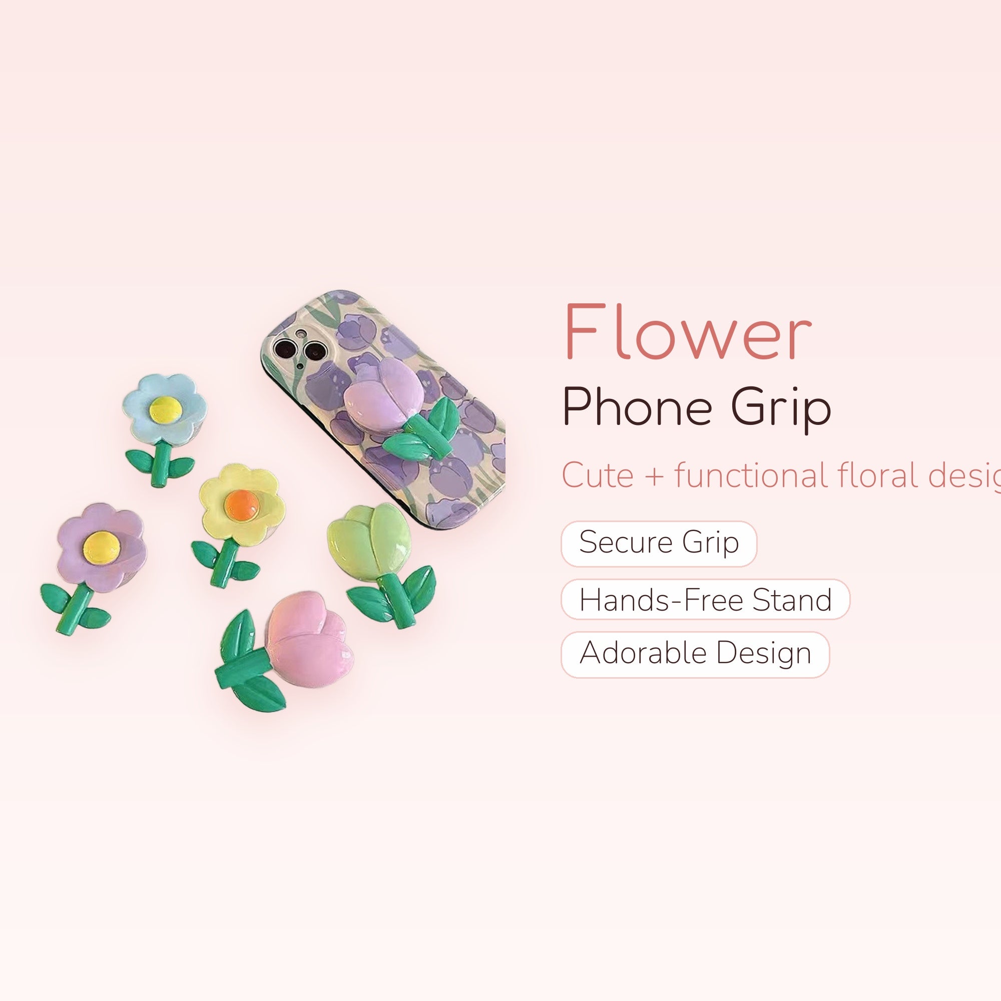 Kawaii Flower Phone Grip Stand | Cute Pastel Pop Socket Holder