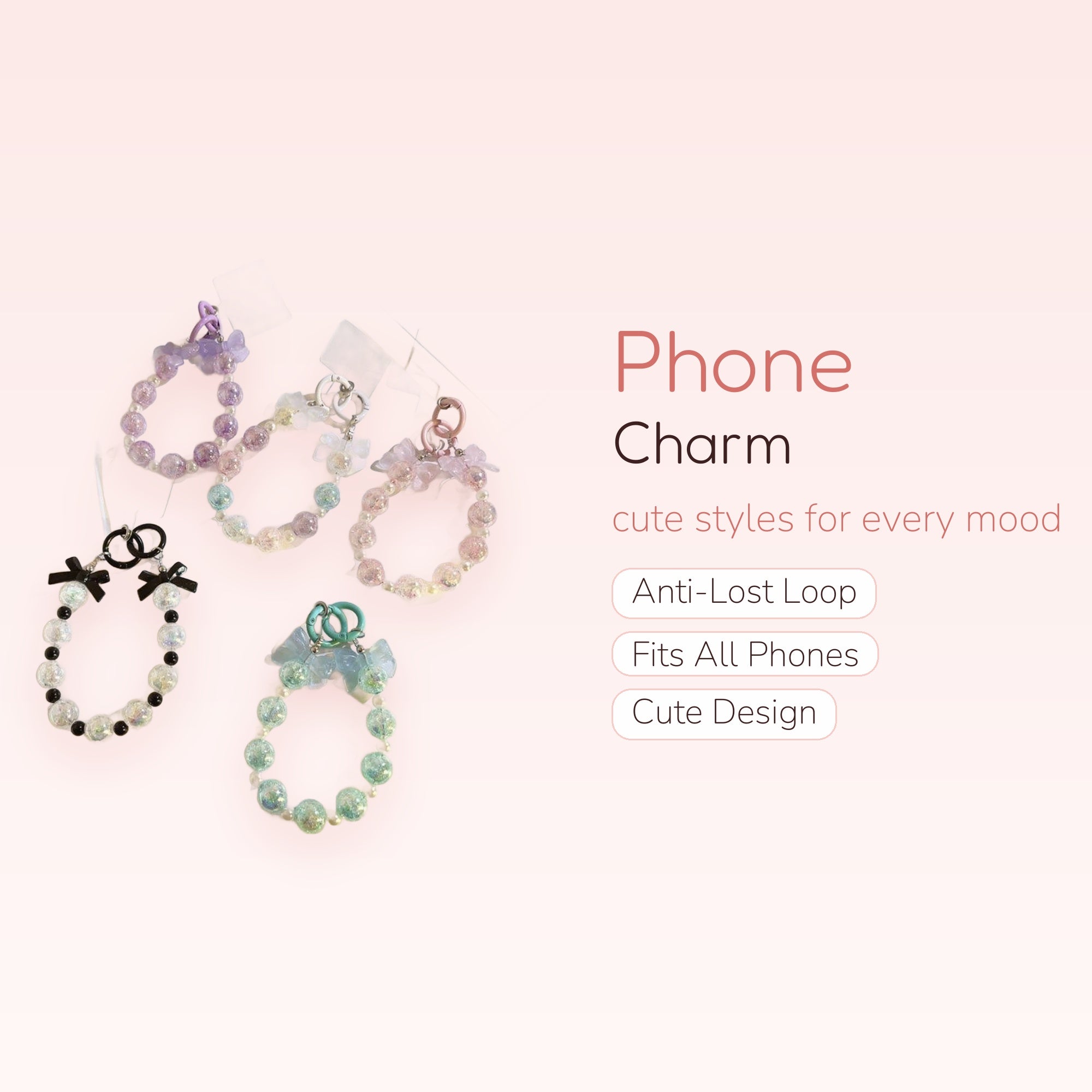 Aesthetic Cracked Bead & Butterfly Phone Charm | Pastel Beaded Wrist Strap