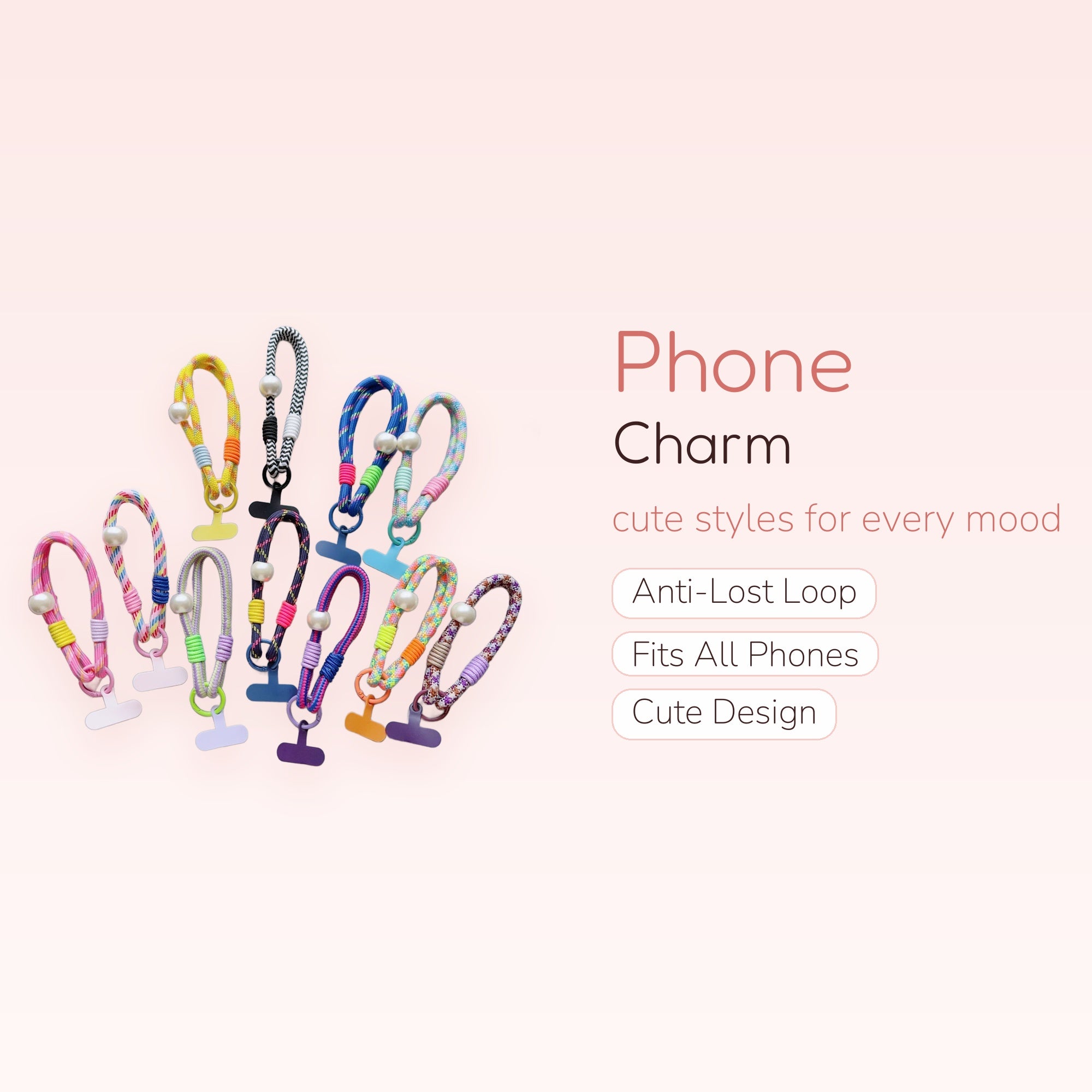 Colorful Braided Rope Phone Charm Wristlet | Aesthetic Pearl Beaded Phone Strap