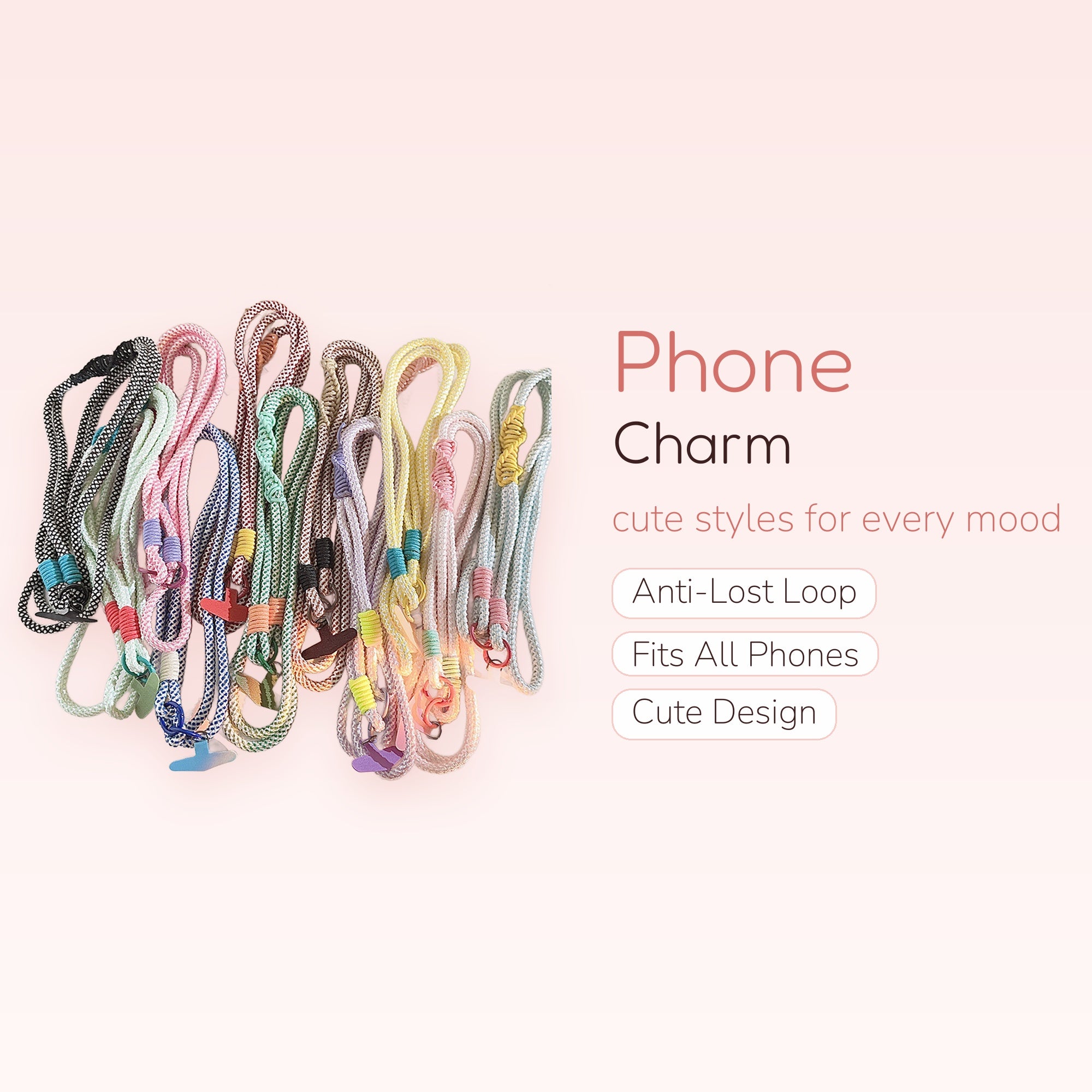 Colorful Braided Rope Phone Charm Lanyard | Aesthetic Crossbody Strap with Phone Patch