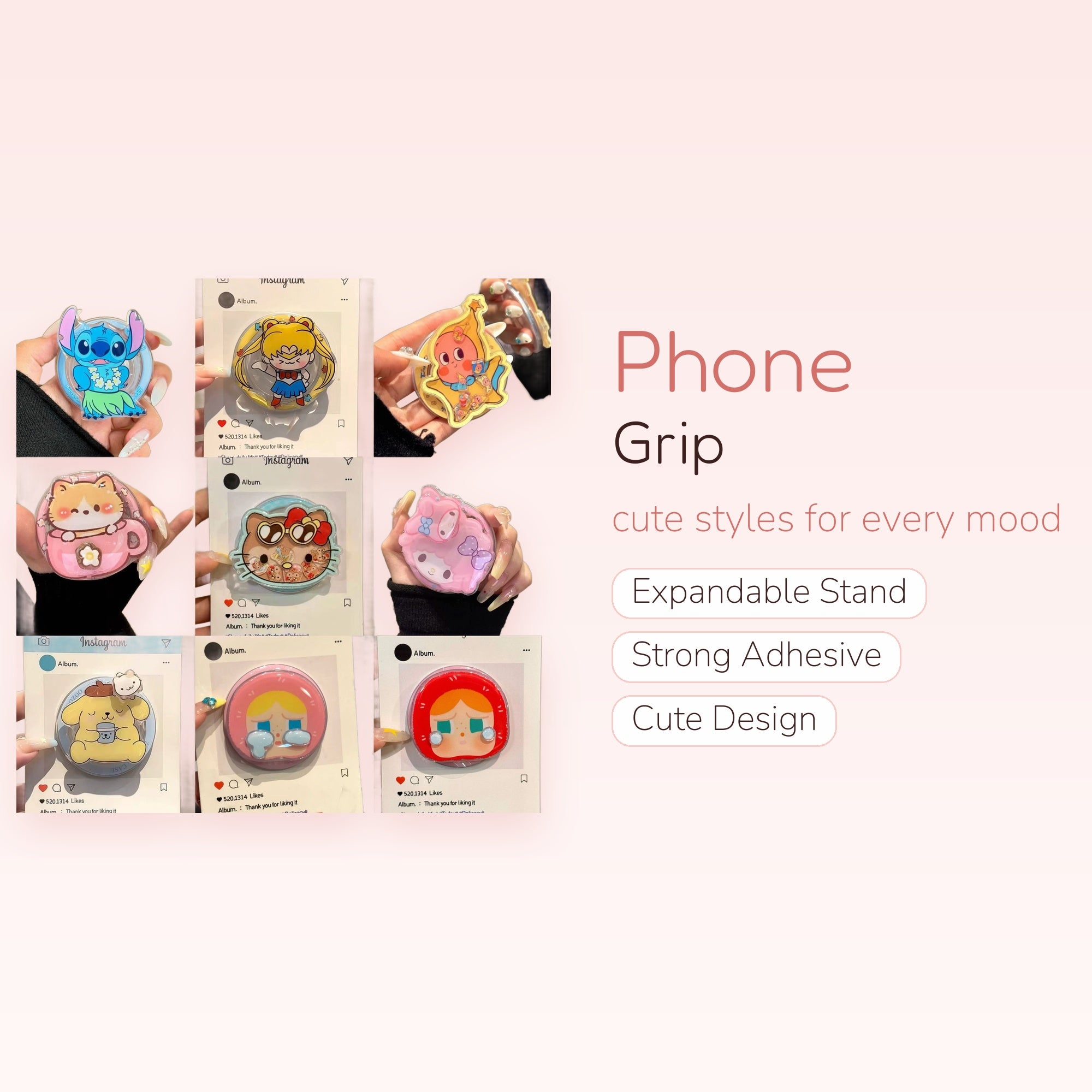 Kawaii Cartoon Character Phone Grip | Cute Anime Pop Socket Stand