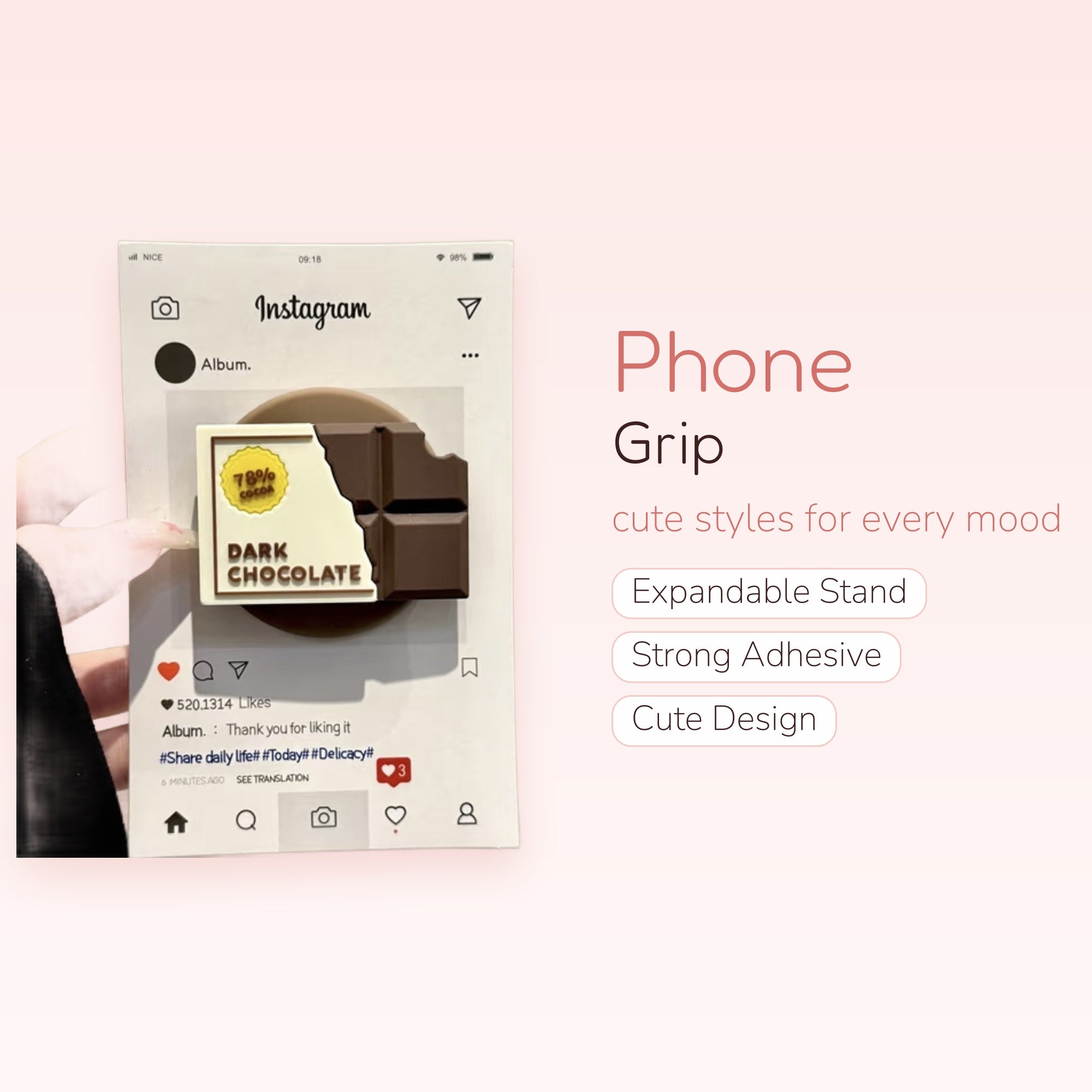 Dark Treat — 78% Cocoa Chocolate Bar Phone Grip Stand