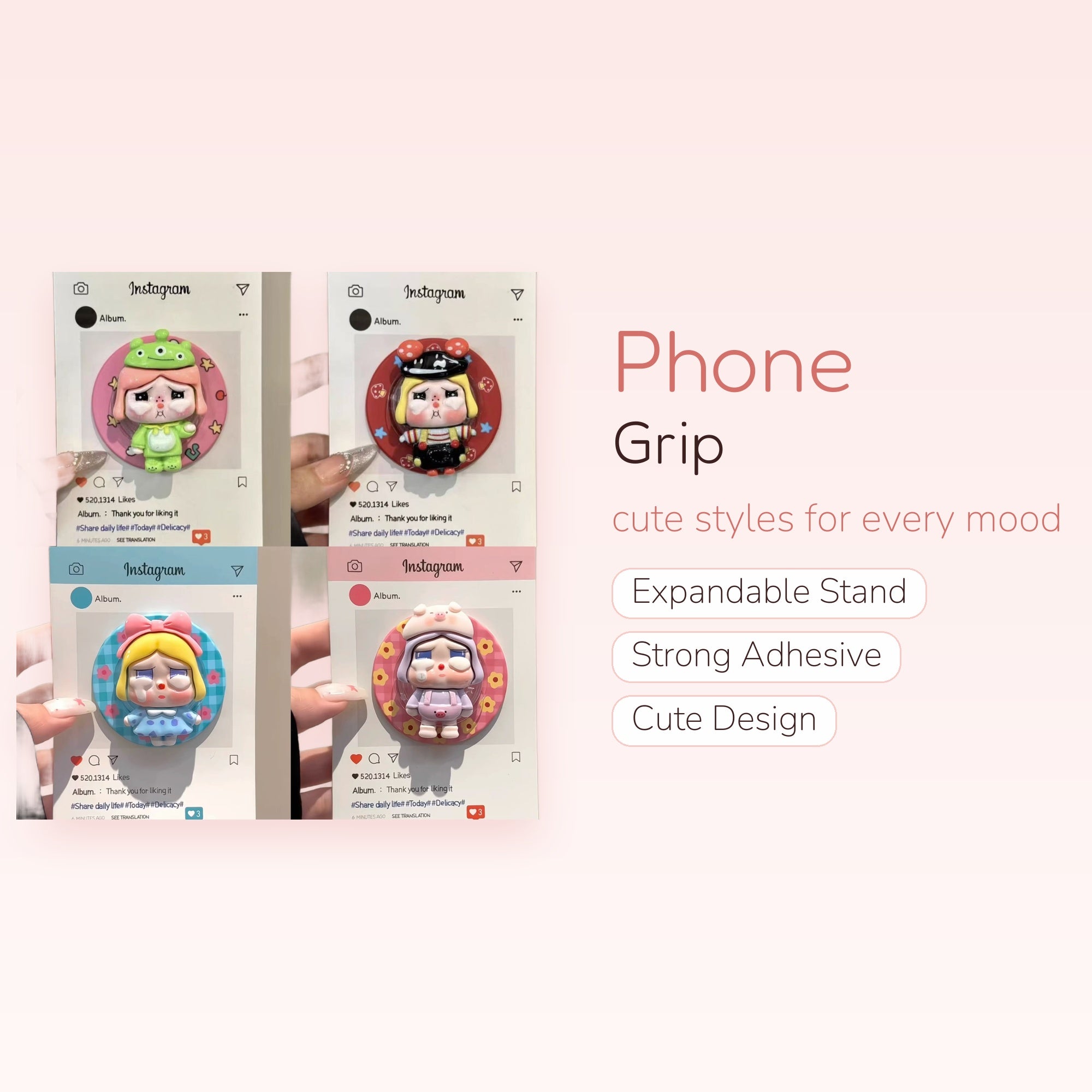 Kawaii Crying Character Phone Grip | Cute Pop Socket Stand for iPhone & Android