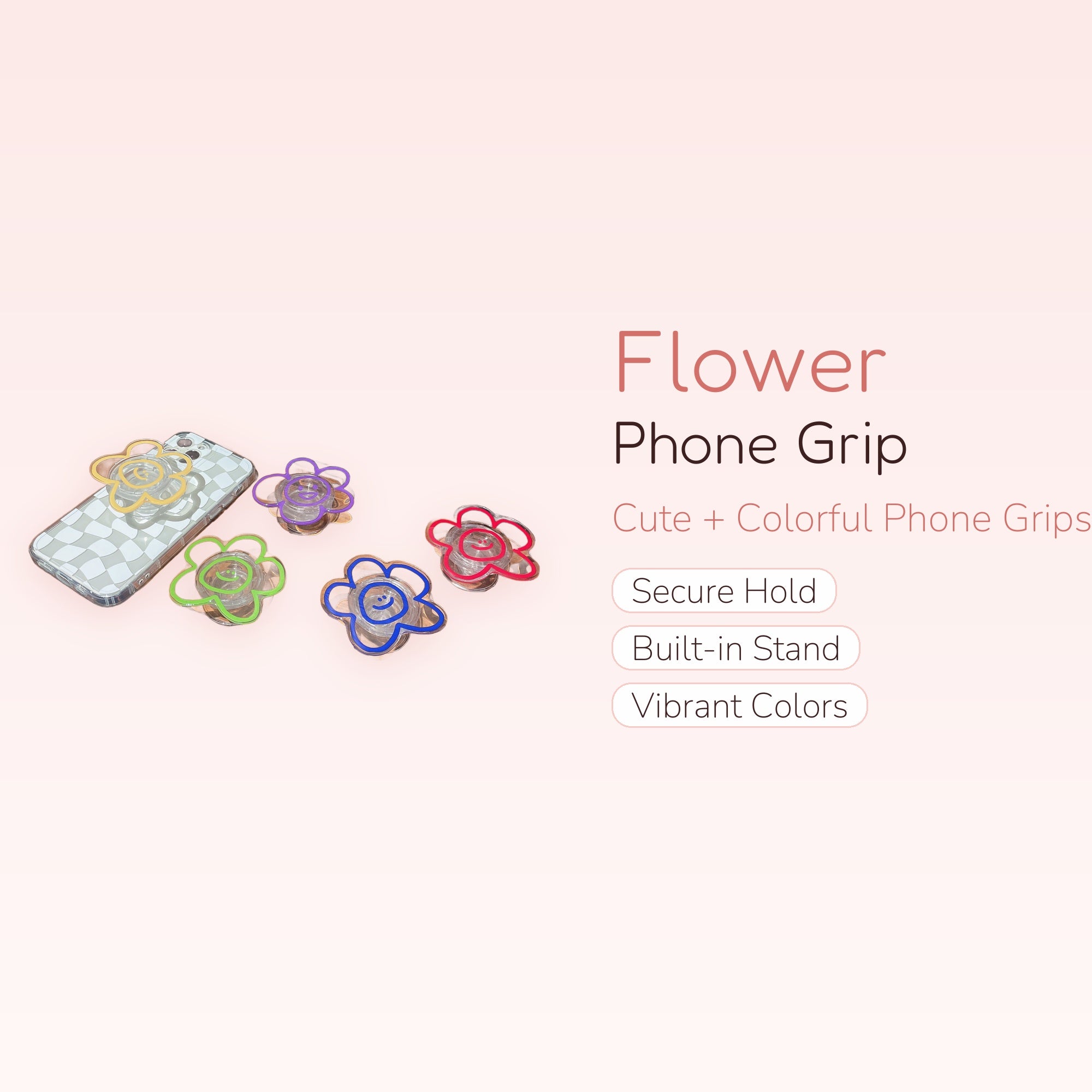 Cute Flower Pop Socket Phone Grip | Kawaii Smiley Face Phone Stand