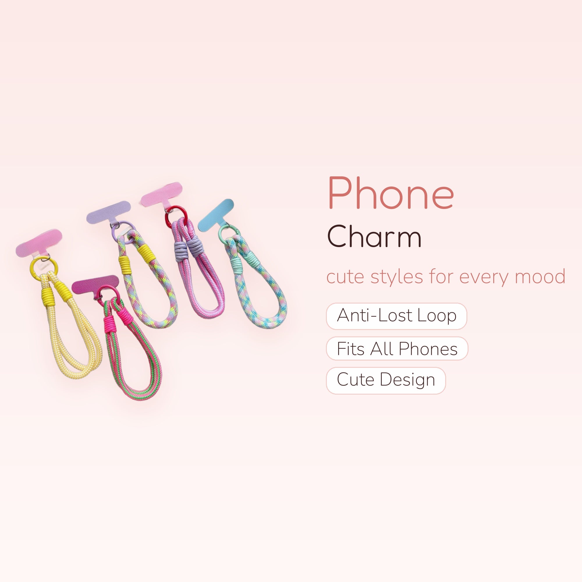 Colorful Braided Rope Phone Charm Strap | Aesthetic Wrist Lanyard with T-Tab
