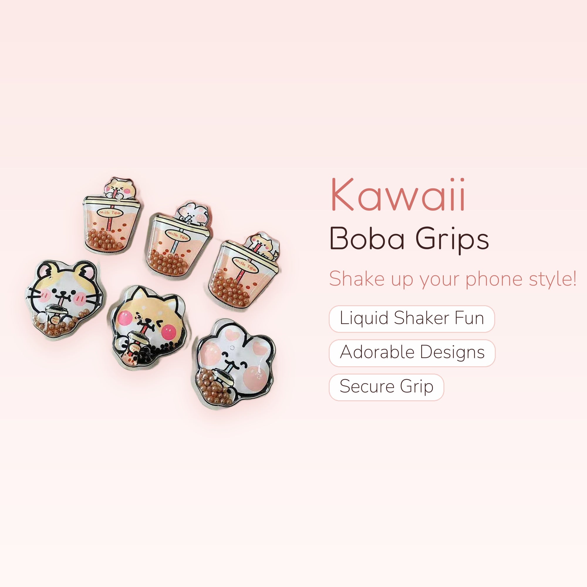 Kawaii Boba Tea Phone Grip | Cute Animal Bubble Tea Phone Stand