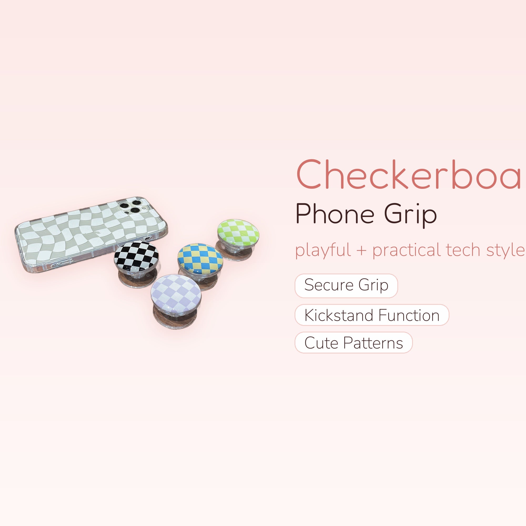 Cute Checkerboard Phone Grip Stand | Pop Socket for Phones & Tablets