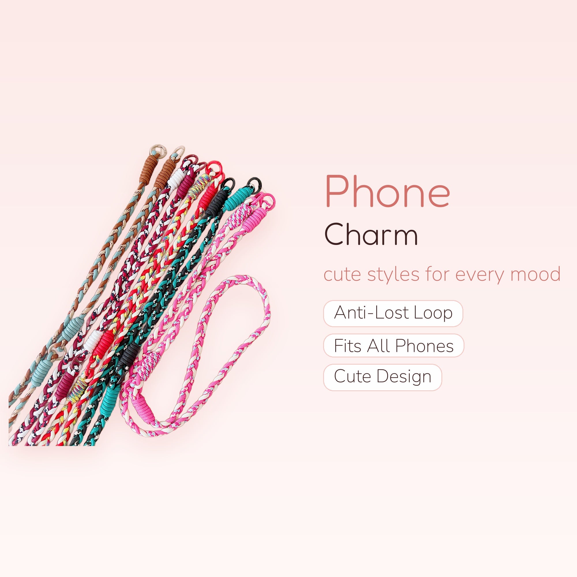 Colorful Braided Phone Charm Lanyard | Aesthetic Woven Wrist Strap for Phones