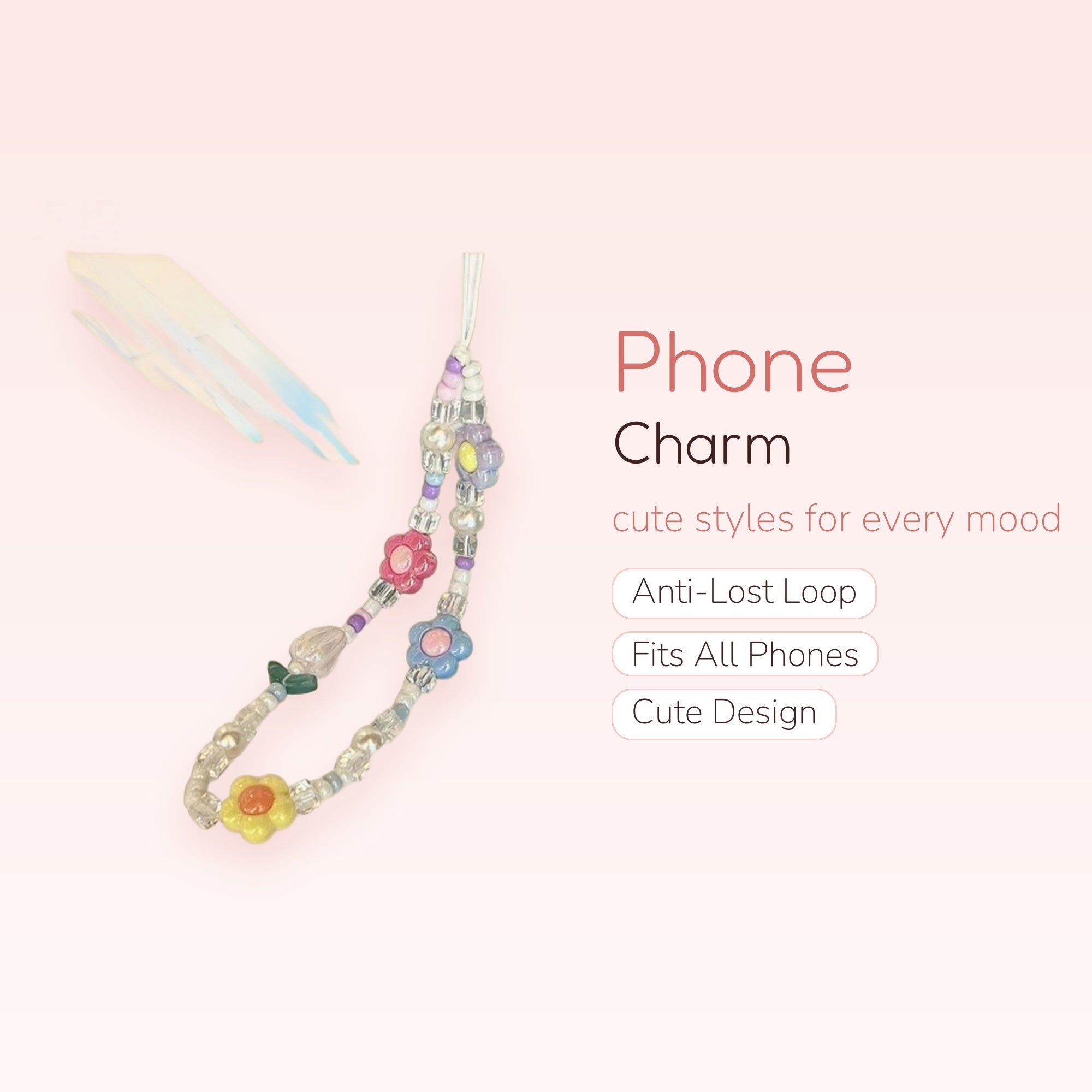 SimplyBubbi — Candy Tulip & Daisy Beaded Phone Strap | Pastel Flower Wristlet