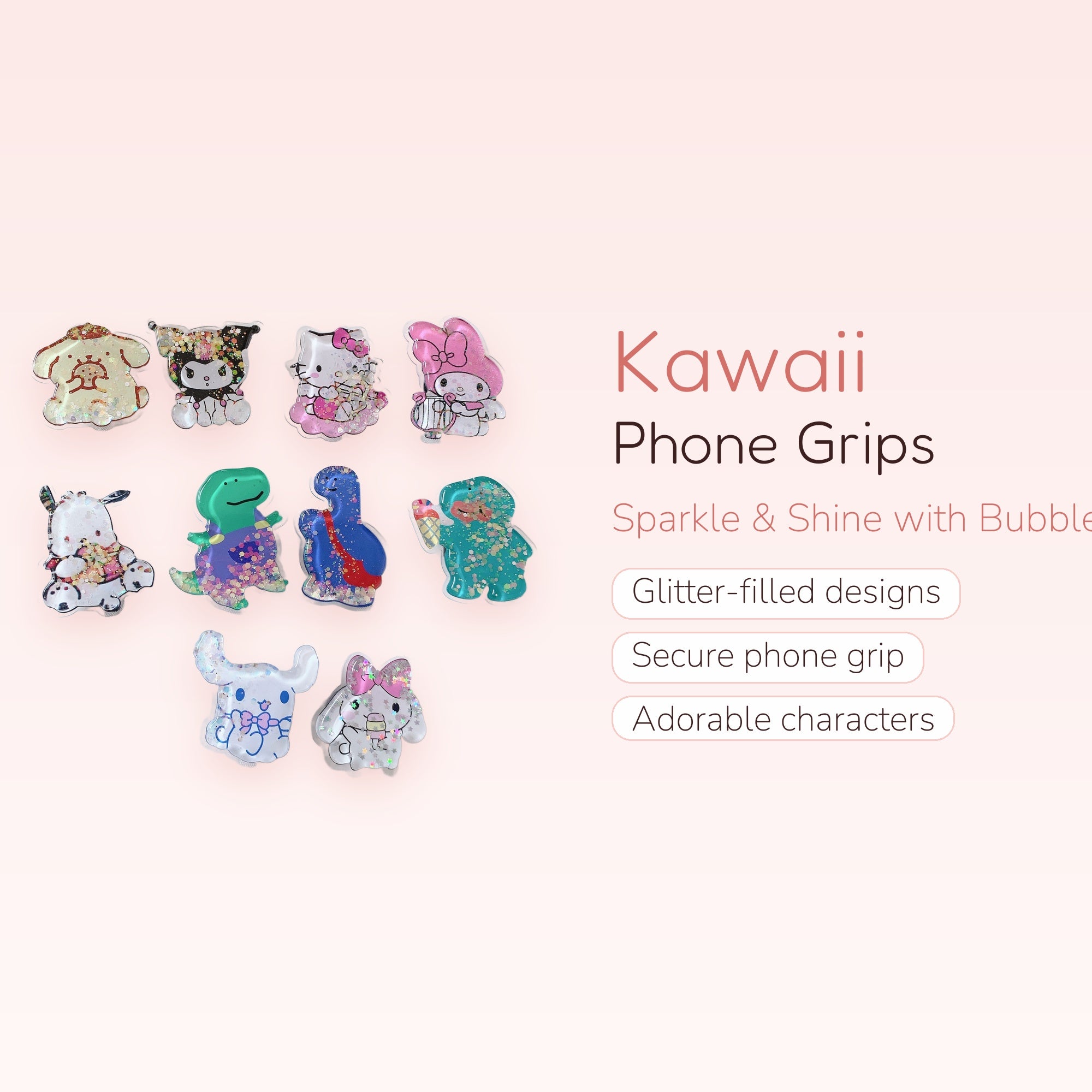 Kawaii Glitter Phone Grips | Cute Character Pop Socket