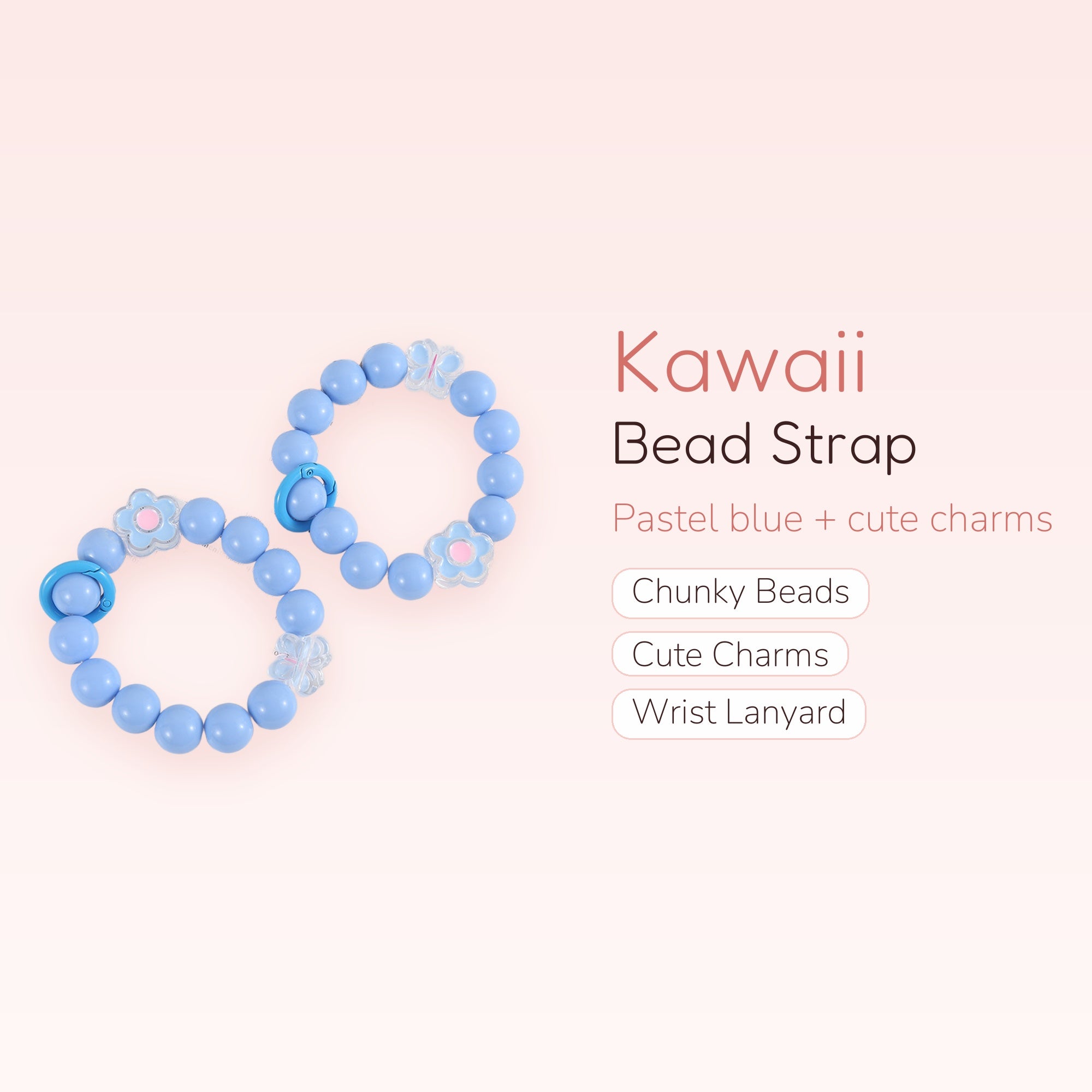 Kawaii Pastel Blue Beaded Phone Charm Strap | Cute Wrist Lanyard