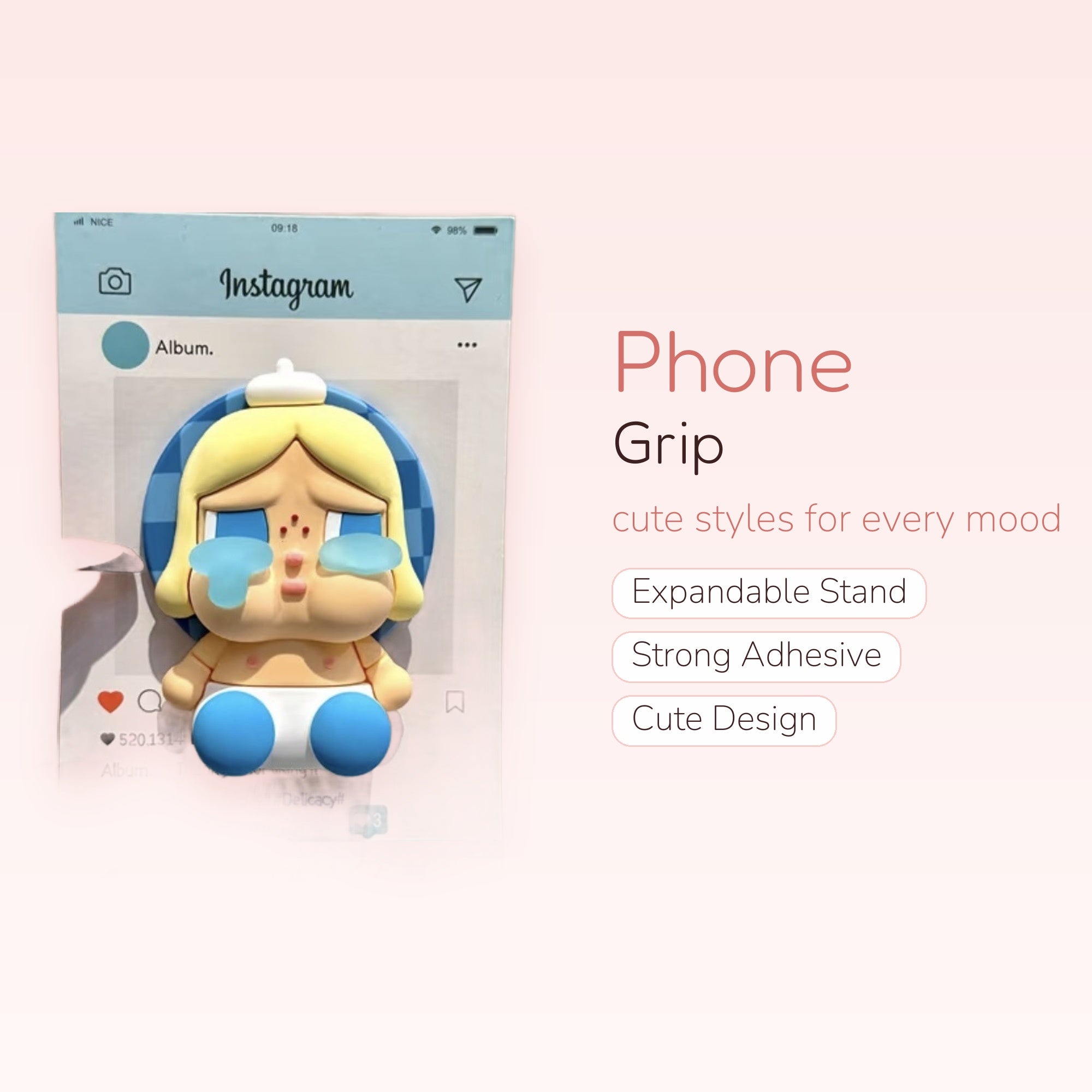 Crying Baby Instagram Pop Socket Phone Grip | Kawaii Blue Silicone Phone Stand