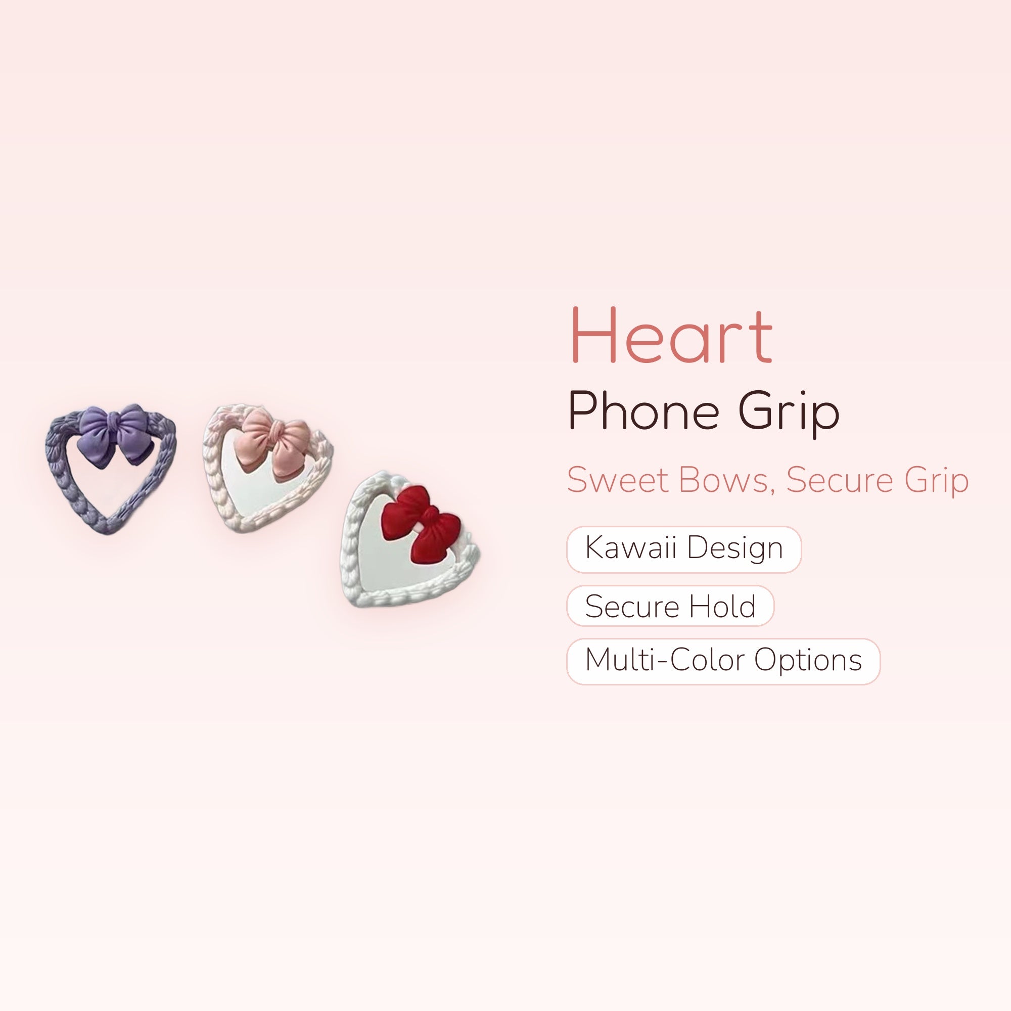 Cute Heart Bow Phone Grip | Kawaii Pop Socket Stand
