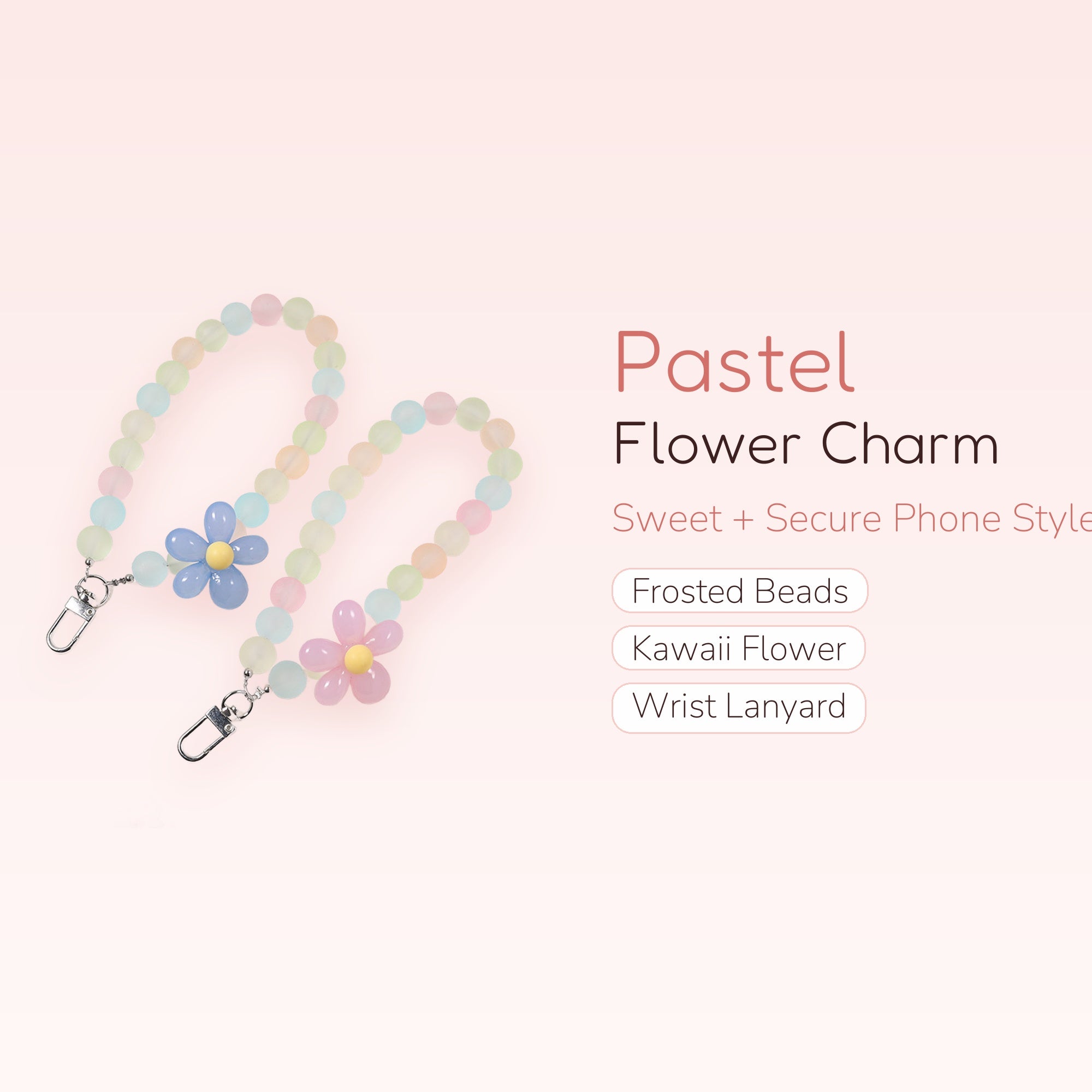 Pastel Flower Bead Phone Charm Strap | Kawaii Wrist Lanyard