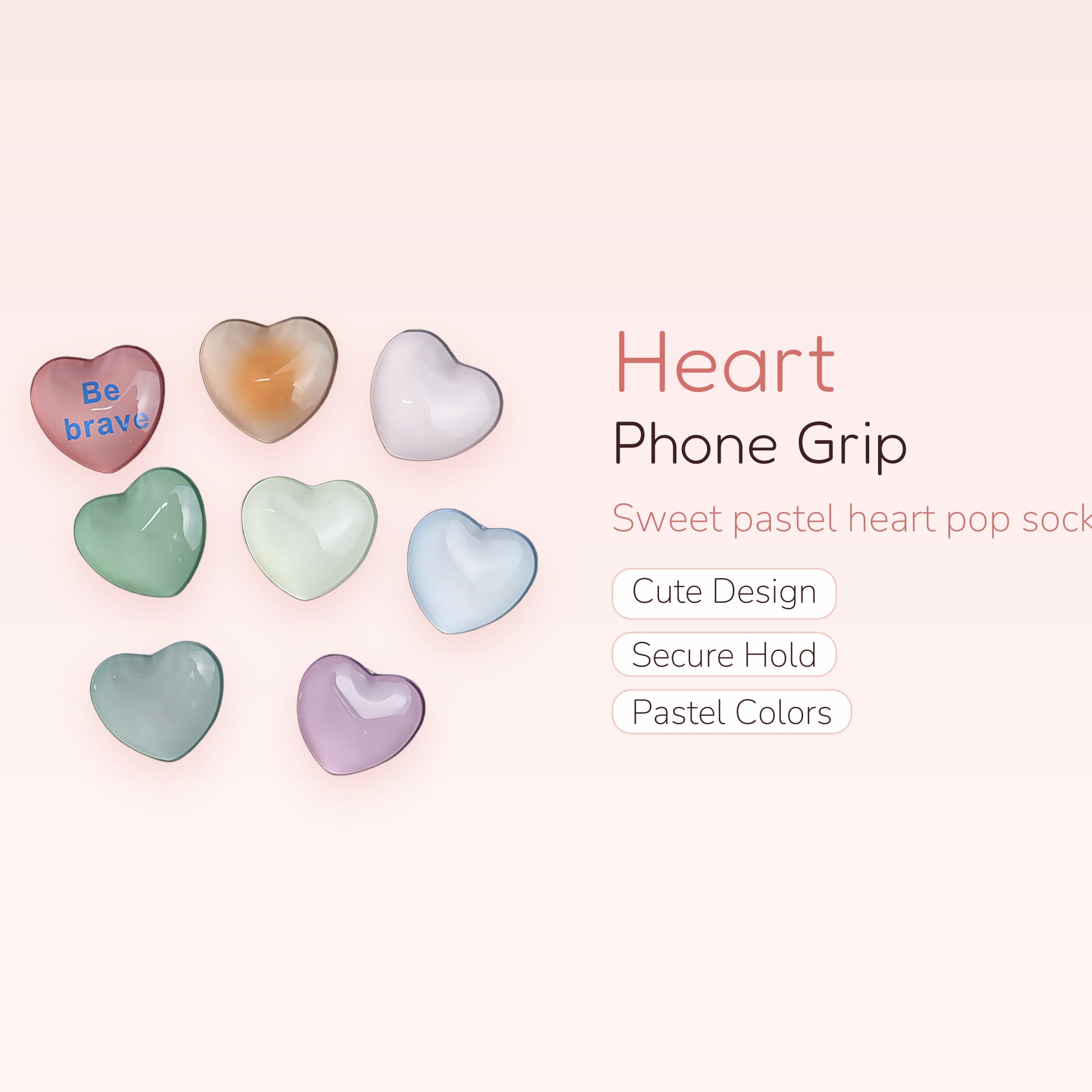 Kawaii Heart Phone Grips | Pastel Pop Socket for Cute Phones