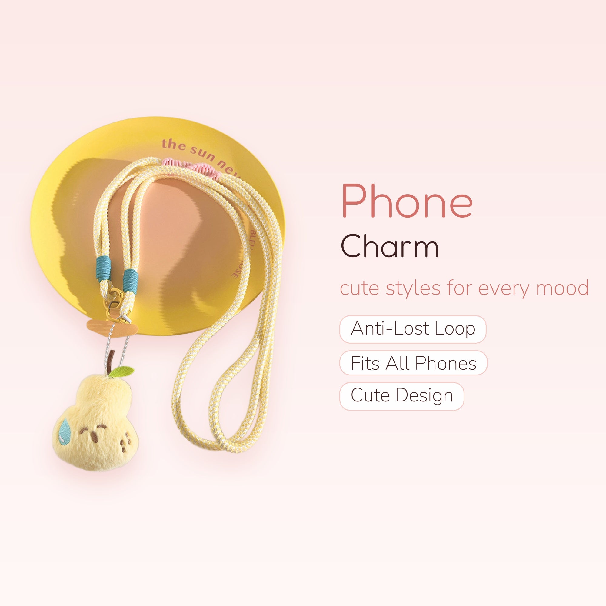 Cute Pear Plush Phone Lanyard | Aesthetic Yellow Braided Neck Strap