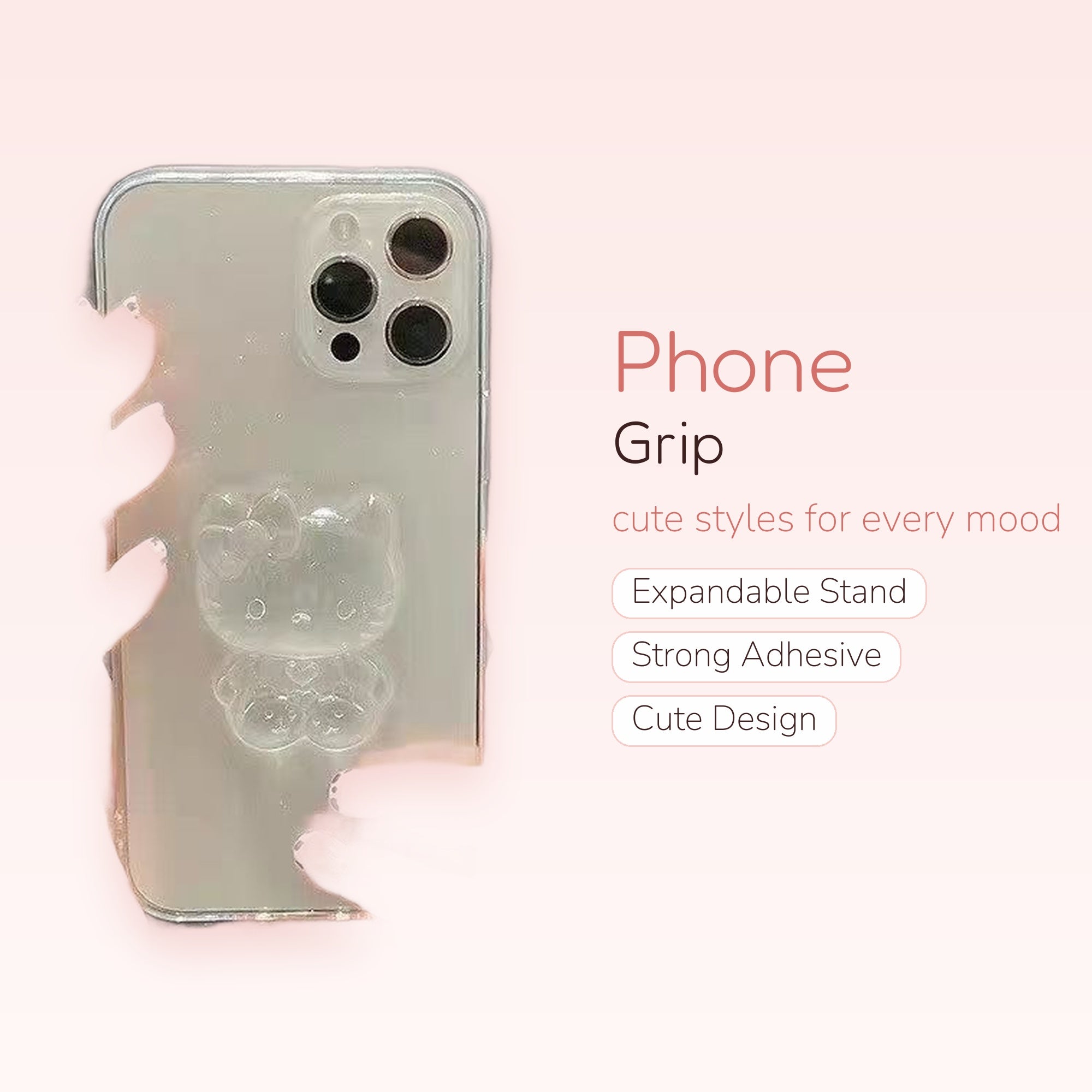Clear Hello Kitty Phone Grip | Kawaii 3D Pop Socket Stand