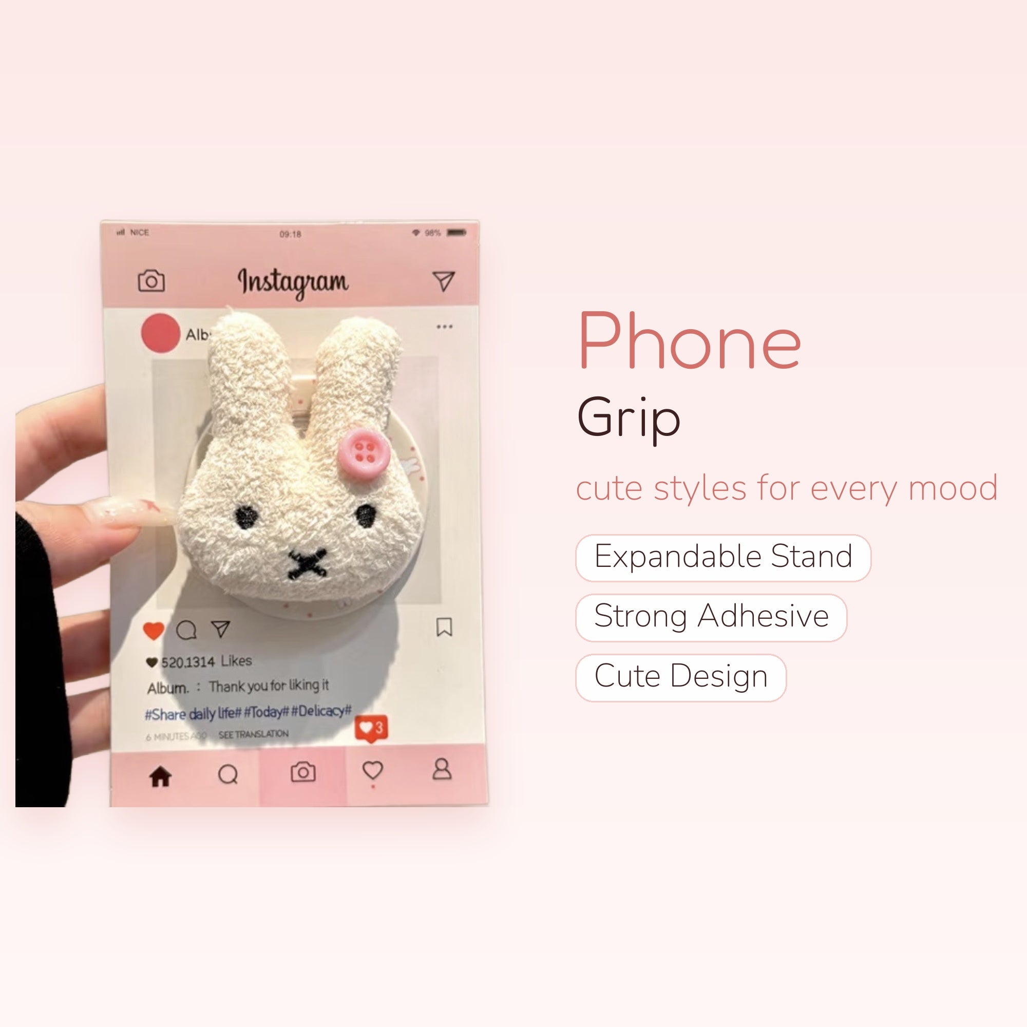 Fluffy White Bunny Phone Grip | Cute Plush Pop Socket Stand