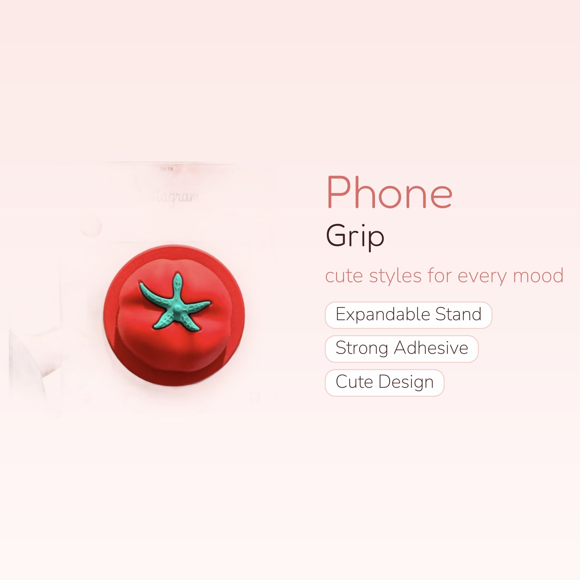 Cute Red Tomato Instagram Phone Grip | Kawaii Pop Socket Stand