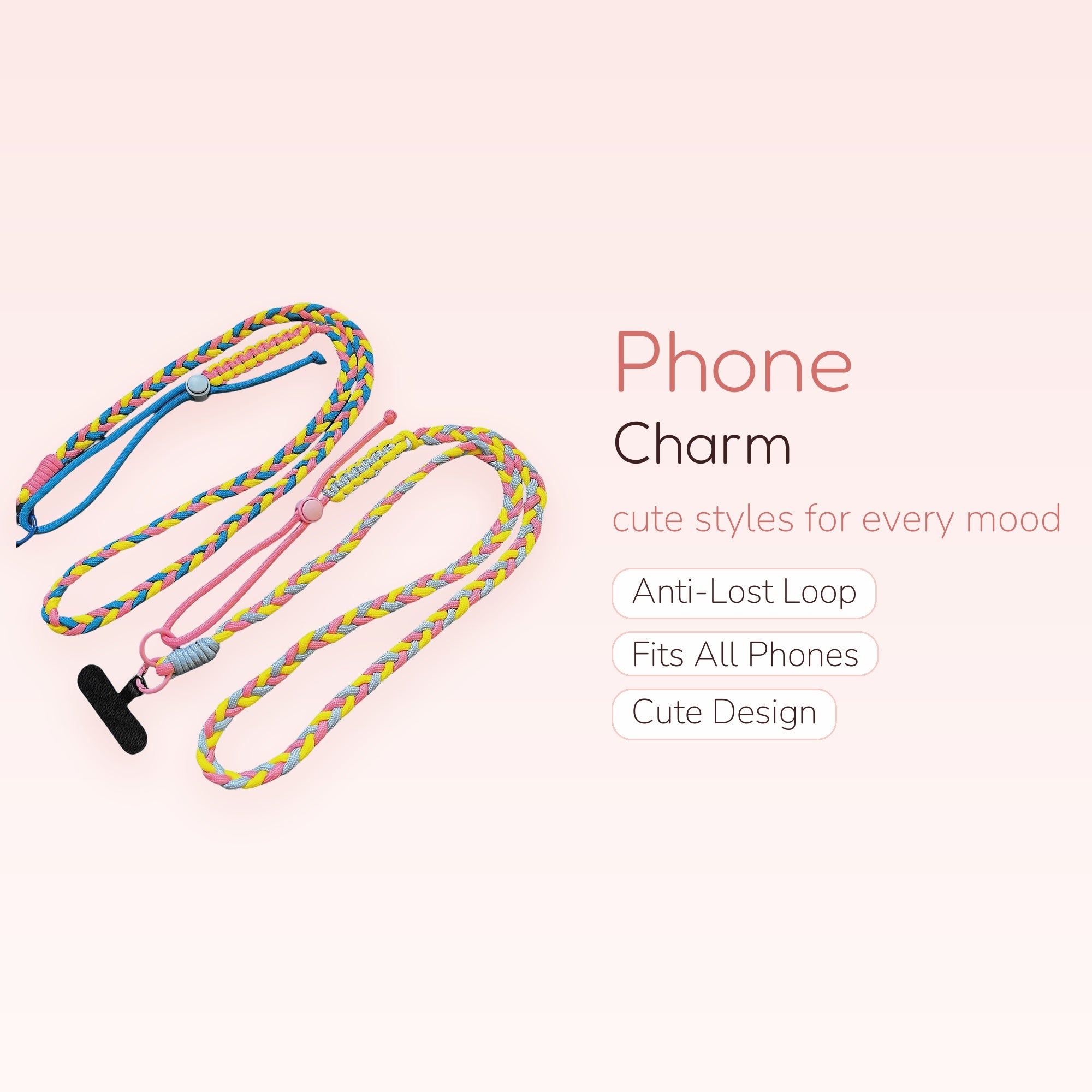 Braided Rainbow Phone Lanyard Strap | Aesthetic Colorful Crossbody Charm