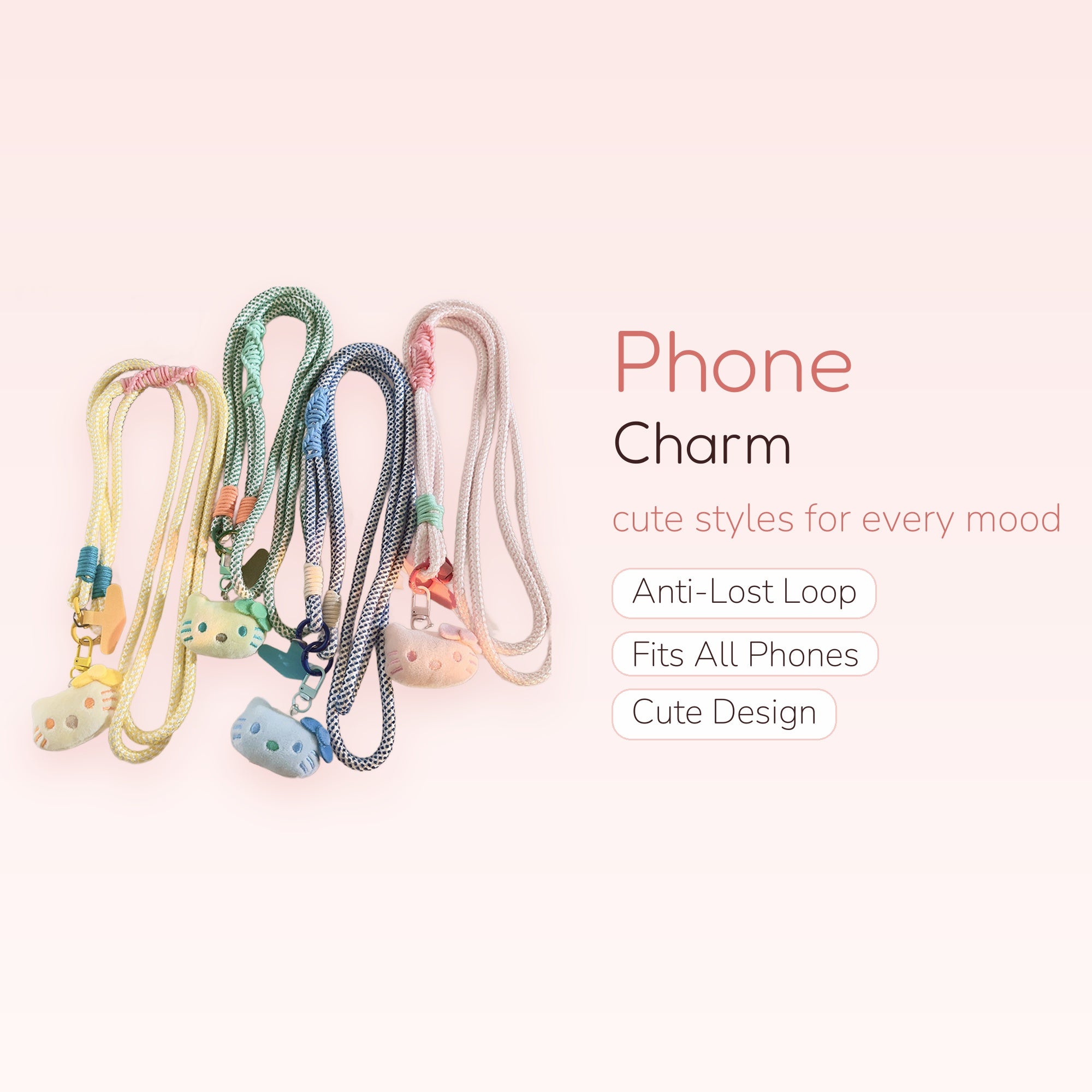 Kawaii Hello Kitty Plush Phone Lanyard | Pastel Braided Rope Neck Strap