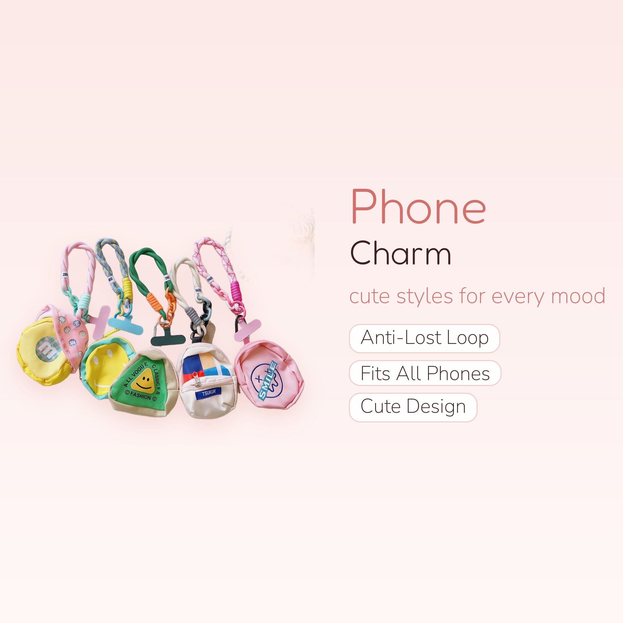 Kawaii Mini Backpack Phone Charm Straps | Colorful Wrist Lanyards with Phone Tethers