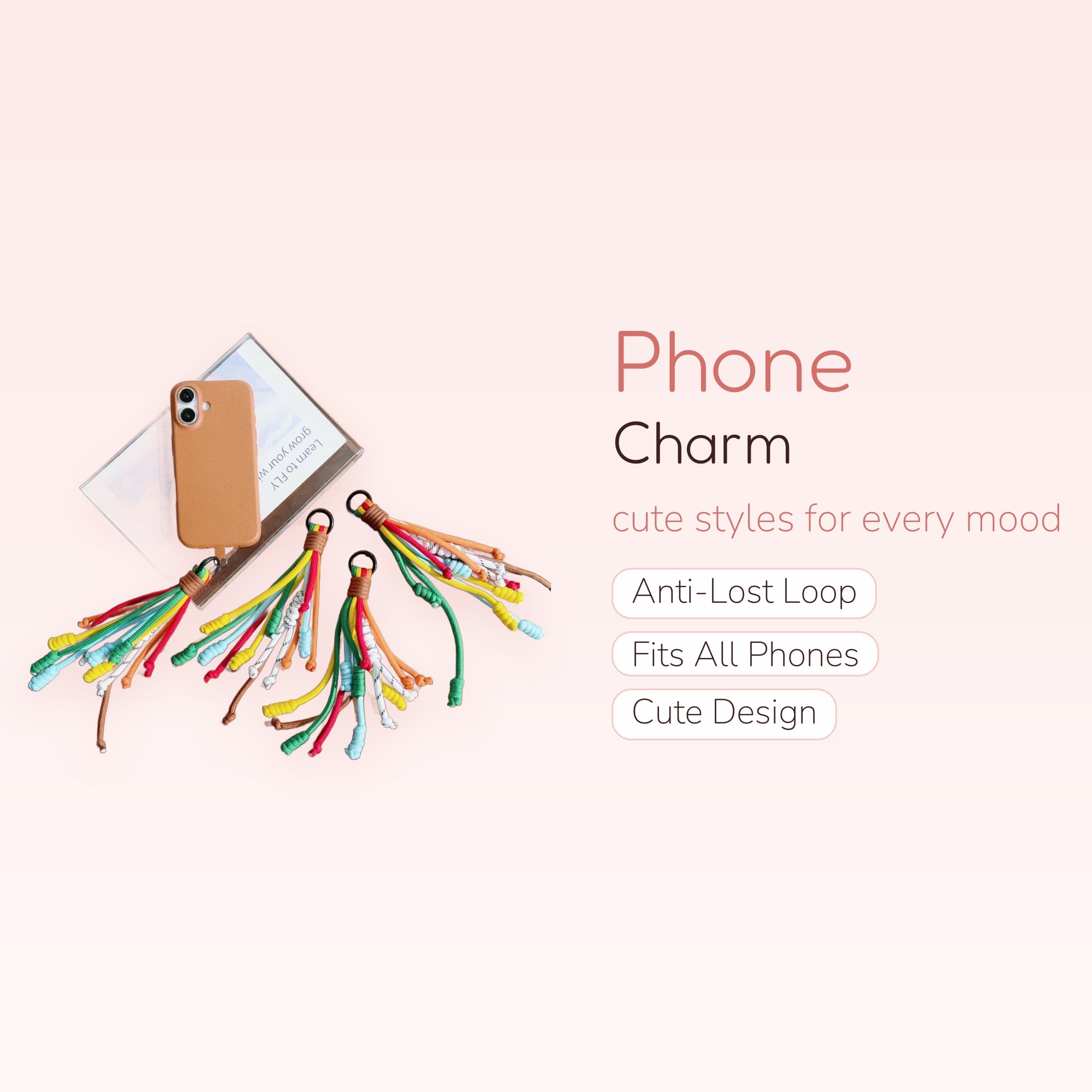 Colorful Braided Rope Phone Charm | Rainbow Wrist Strap Lanyard