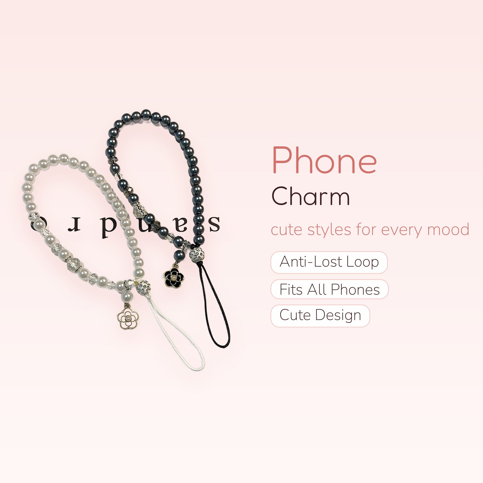 Aesthetic Pearl & Crystal Phone Charm Strap | Cute Beaded Wrist Lanyard with Flower