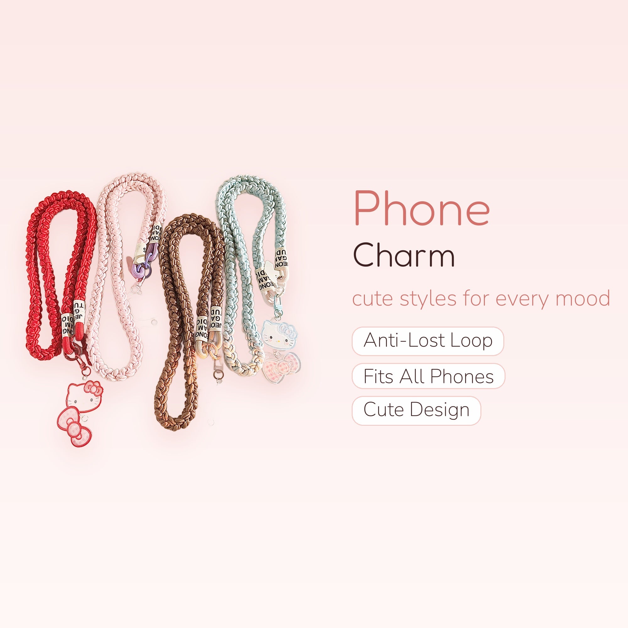 Kawaii Braided Hello Kitty Phone Charm Lanyard | Cute Wrist Strap