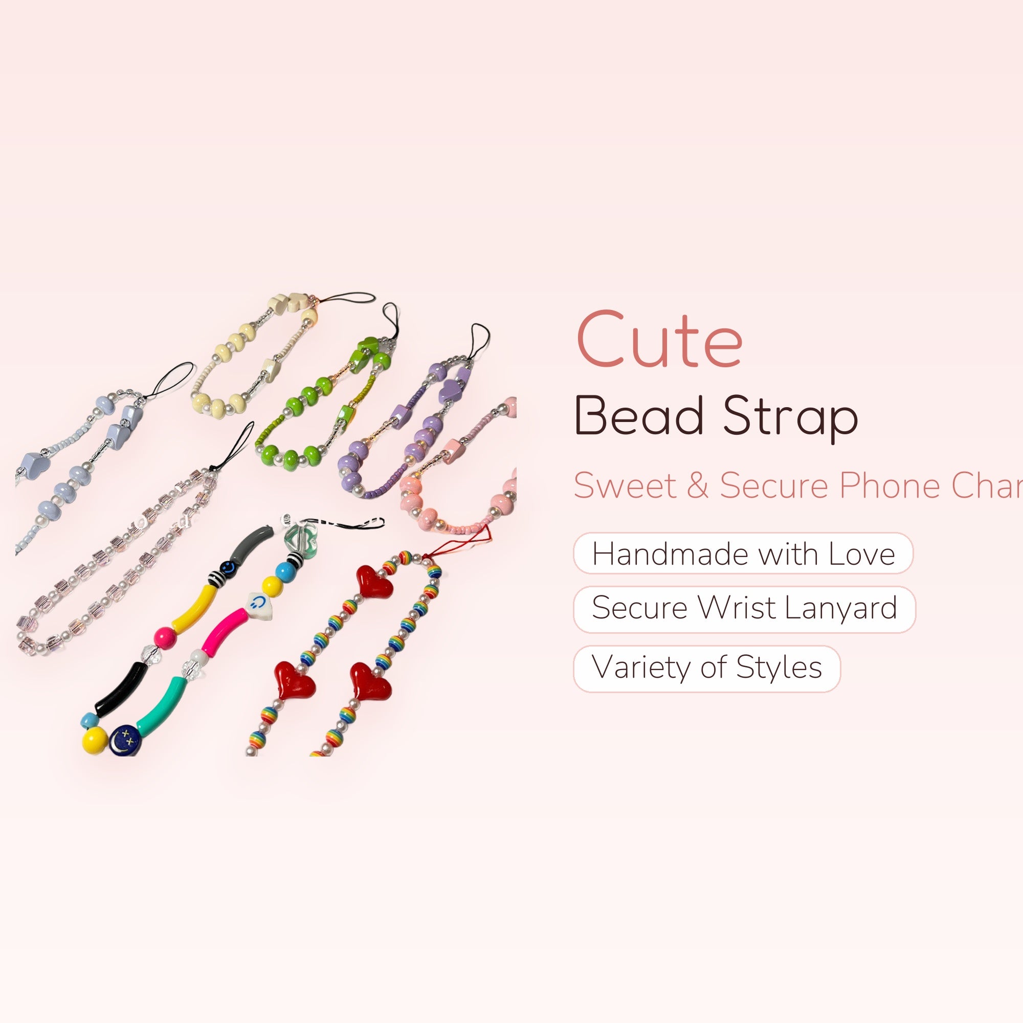 Kawaii Beaded Phone Charm Strap | Cute Wrist Lanyard | Y2K Aesthetic | Gift for Her | Trendy Phone Accessory