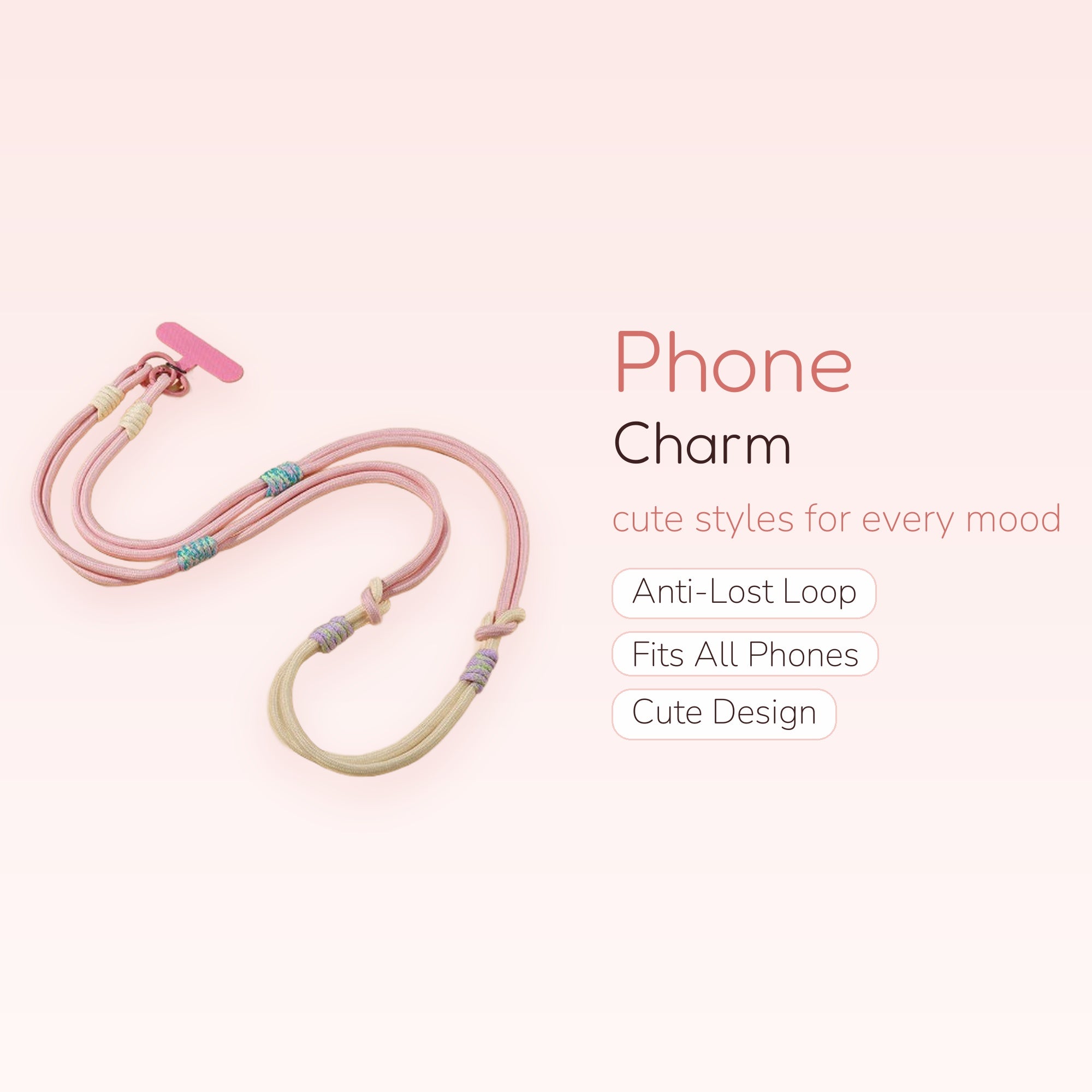 SIMPLYBUBBI — Pink & Cream Braided Phone Lanyard | Multi-Use Crossbody Wrist Strap