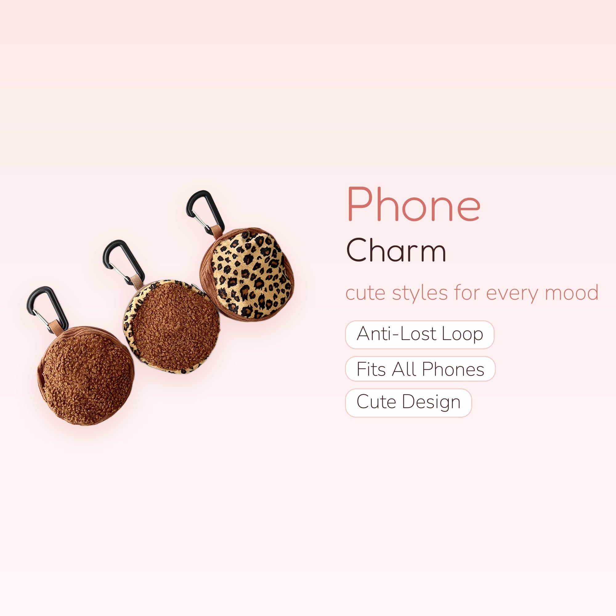 Brown Teddy Bear & Leopard Print Keychain Charm | Cute Fuzzy Mini Pouch