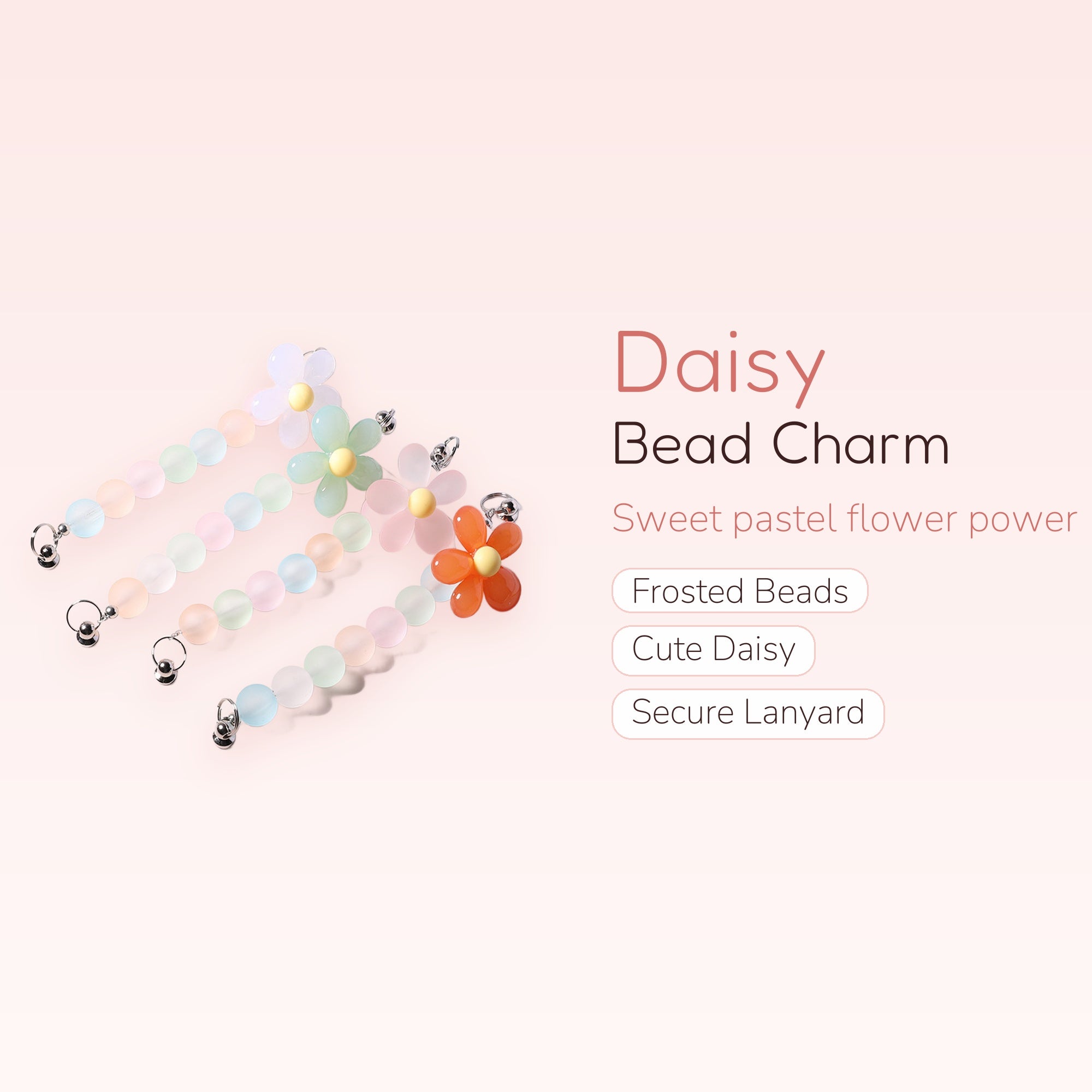 Pastel Daisy Bead Phone Charm Strap | Cute Frosted Wrist Lanyard