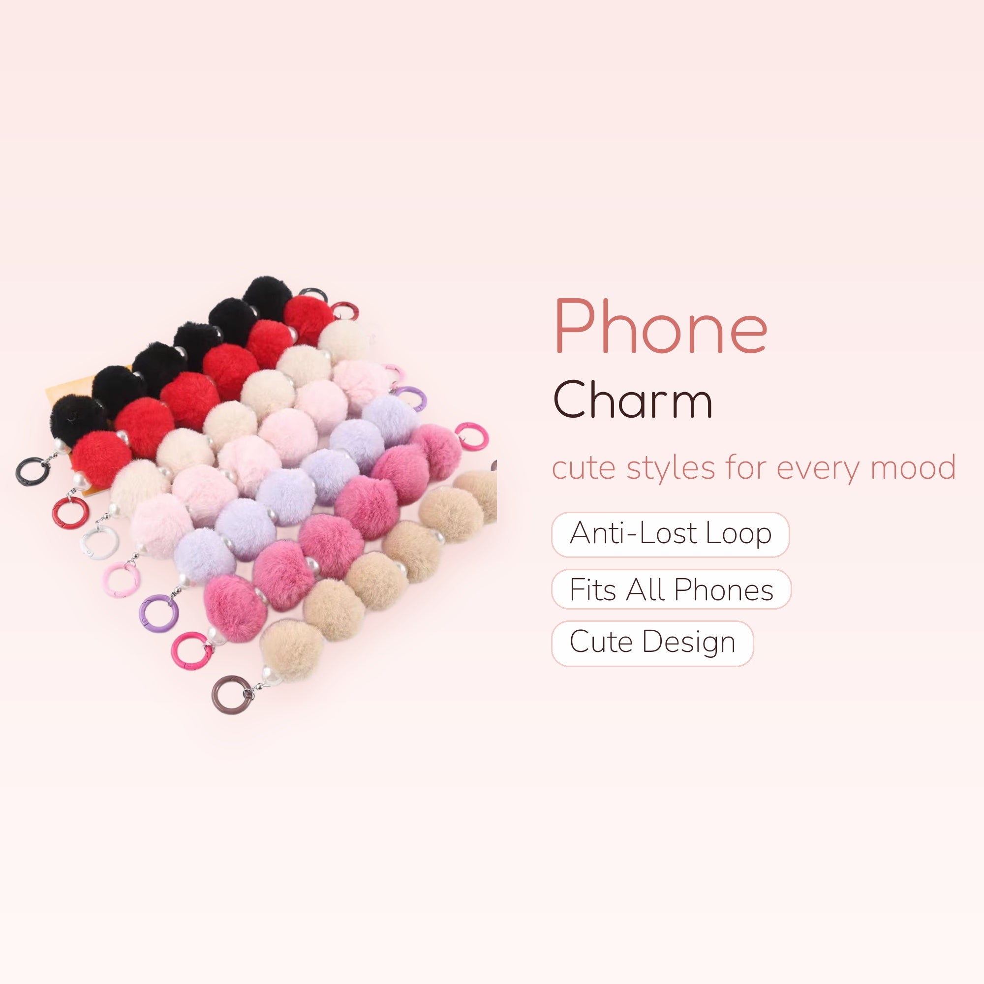 Fluffy Faux Fur Pom Pom Phone Charm | Pearl Keychain Bag Charm