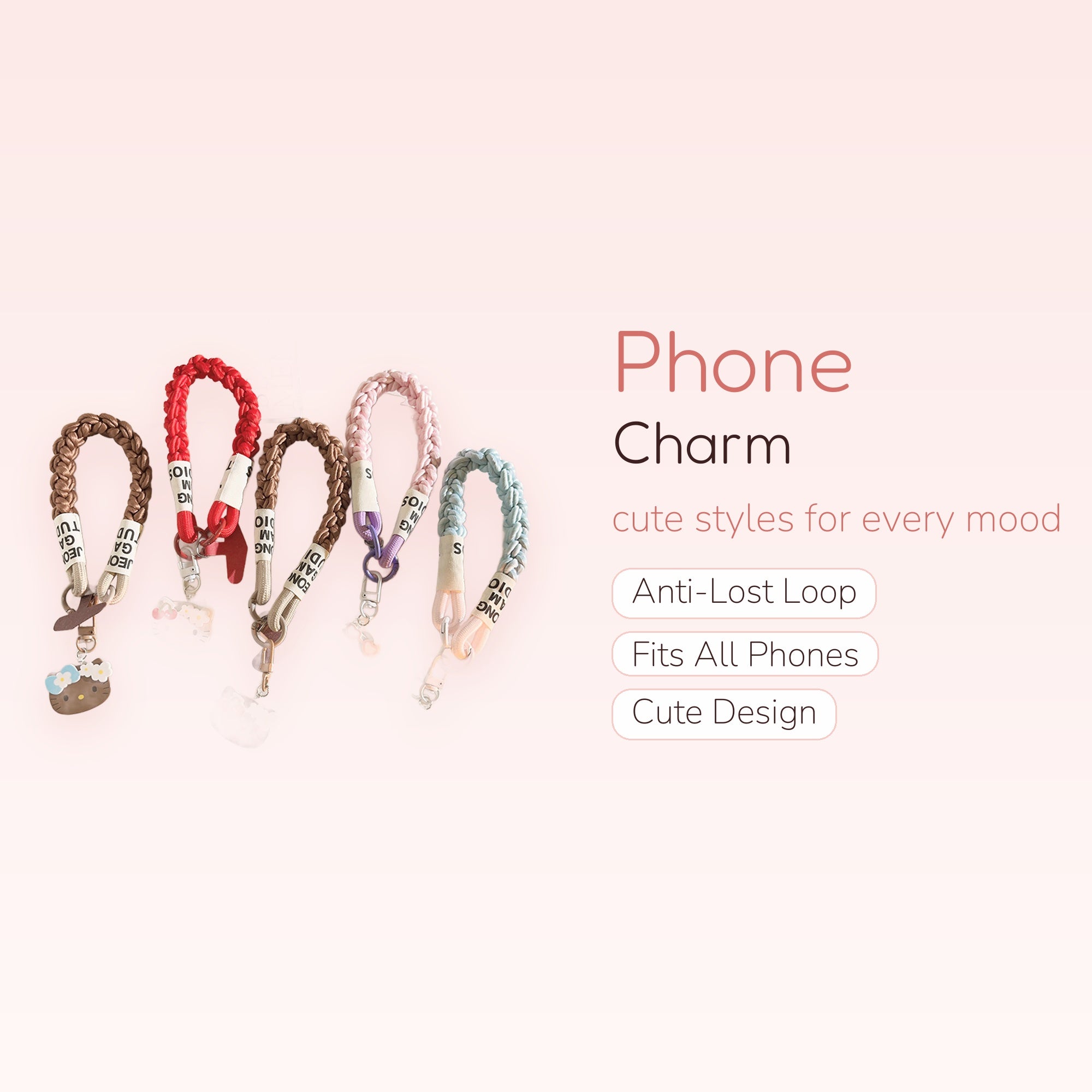 Braided Hello Kitty Phone Charm Wristlet | Cute Cartoon Character Lanyard