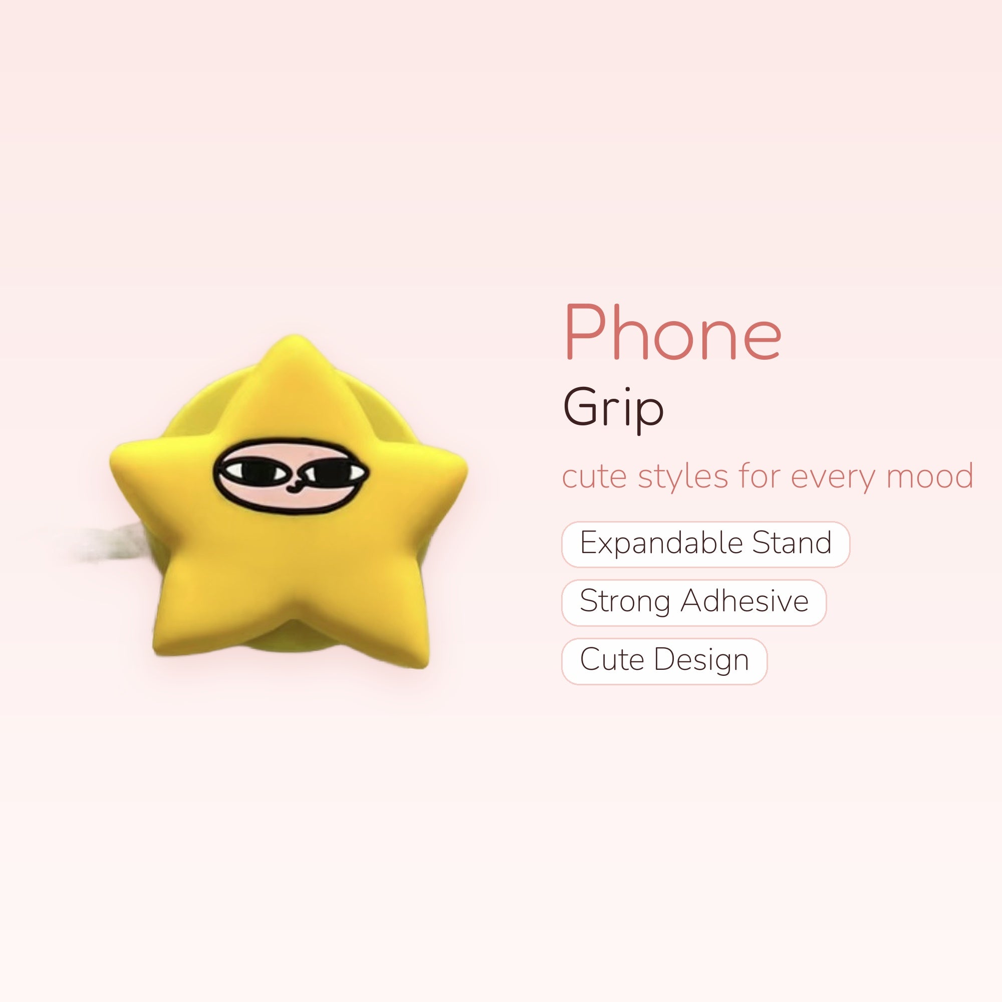 Cute Yellow Star Character Phone Grip | Kawaii Pop Socket Stand with Googly Eyes