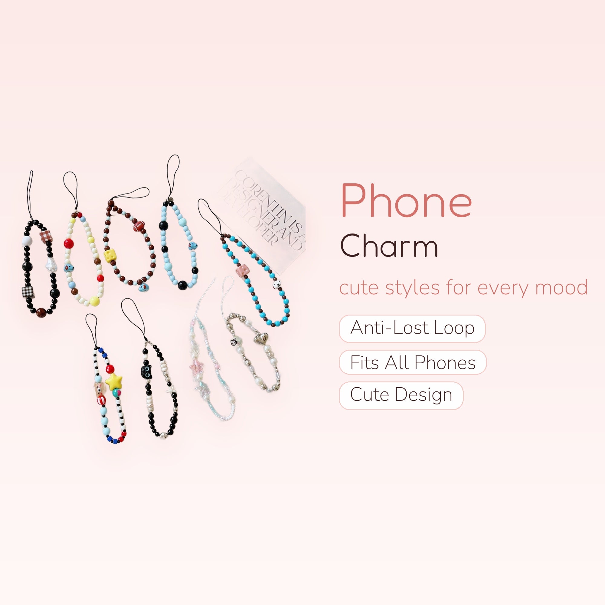 Assorted Kawaii Beaded Phone Charm Straps | Cute Wrist Lanyards with Charms