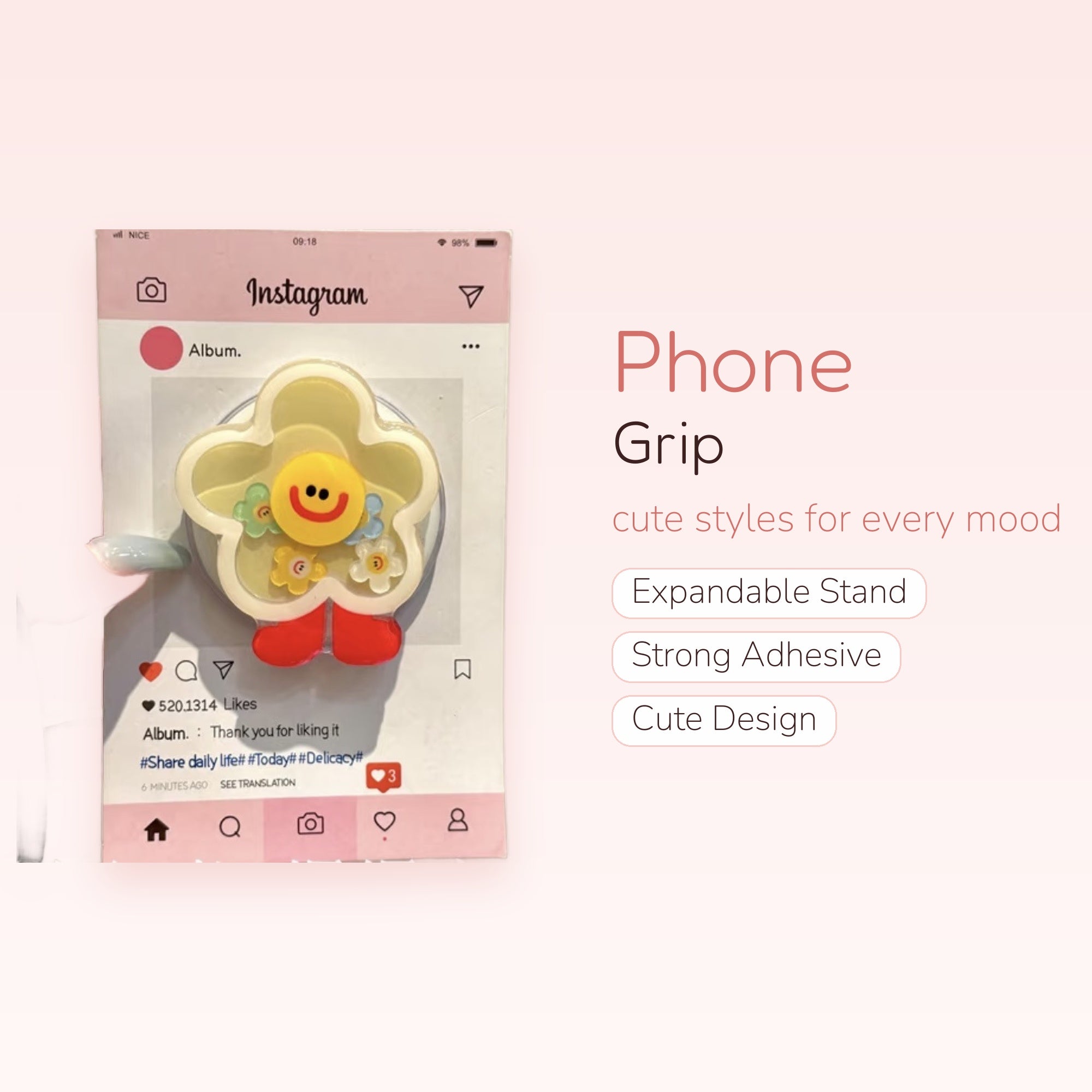 Cute Yellow Flower Phone Grip | Kawaii Smiley Face Pop Socket Stand