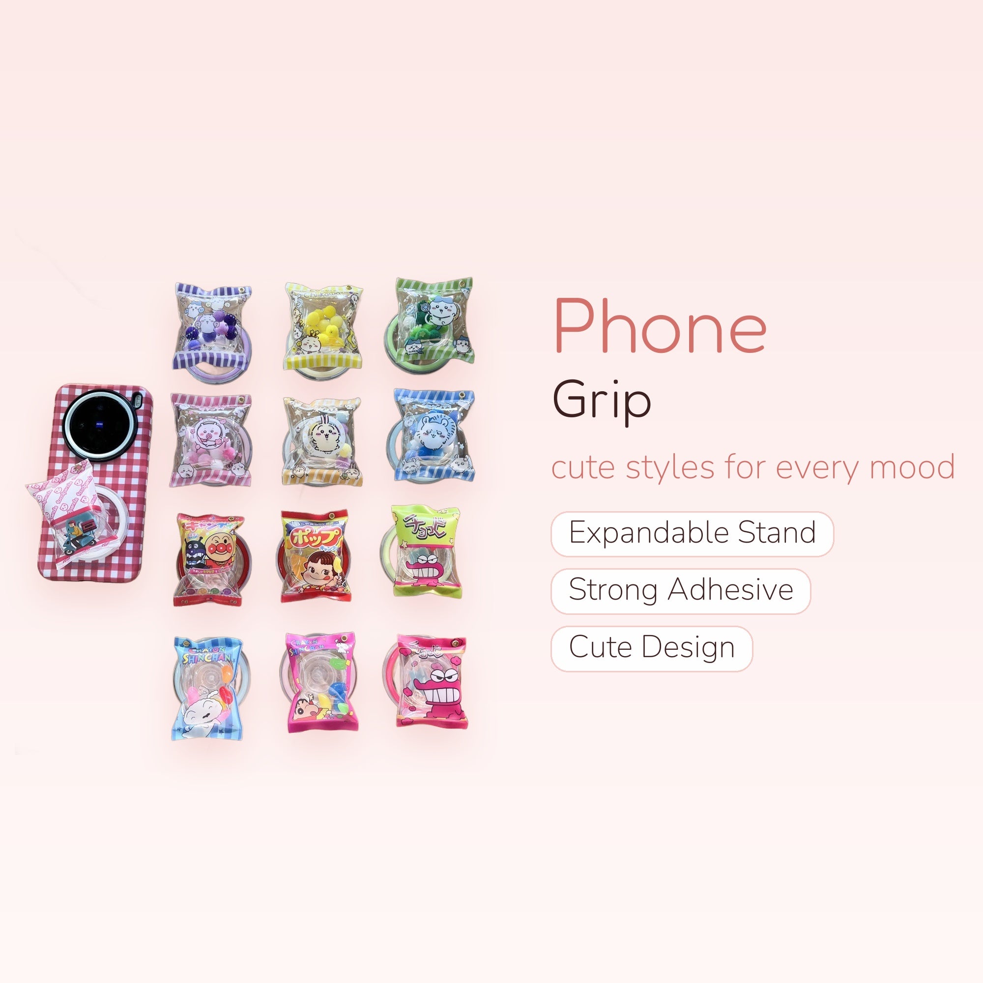 Kawaii Character Snack Bag Phone Grip | Cute Pop Socket Stand