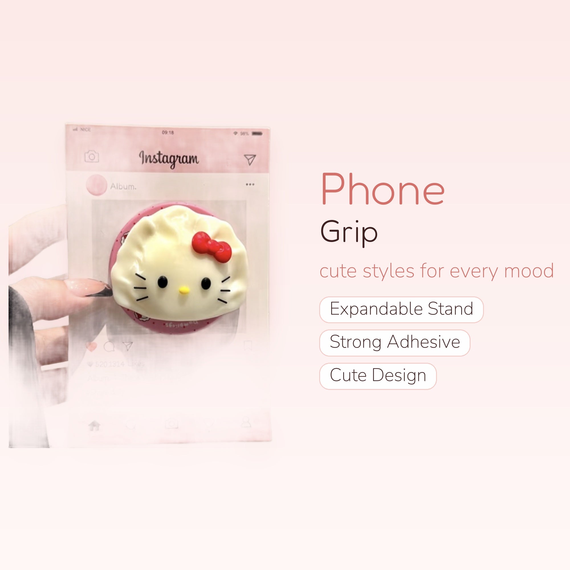 Kawaii Hello Kitty Dumpling Phone Grip | Cute Pink Pop Socket Stand