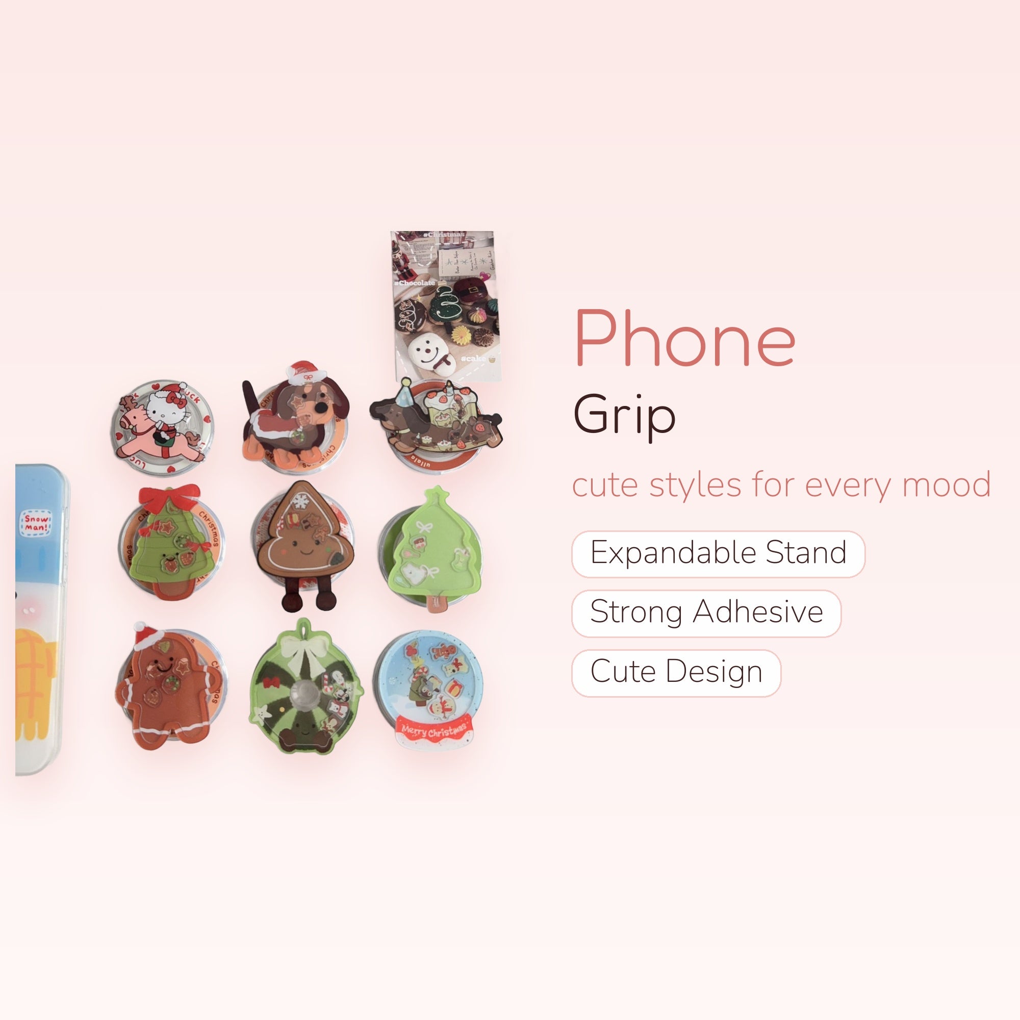 Cute Christmas Holiday Character Phone Grip Collection | Kawaii Pop Socket Stand