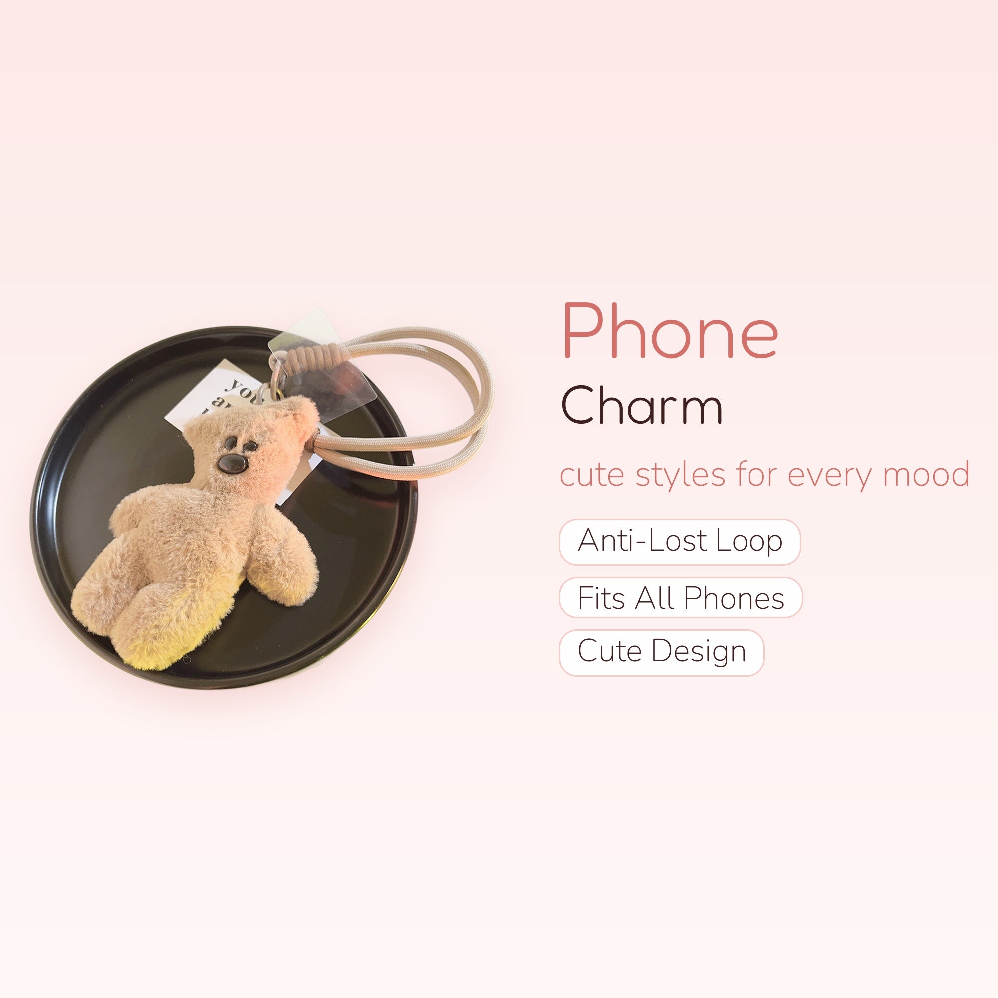 Cute Fluffy Bear Phone Charm | Aesthetic Plush Keychain Lanyard