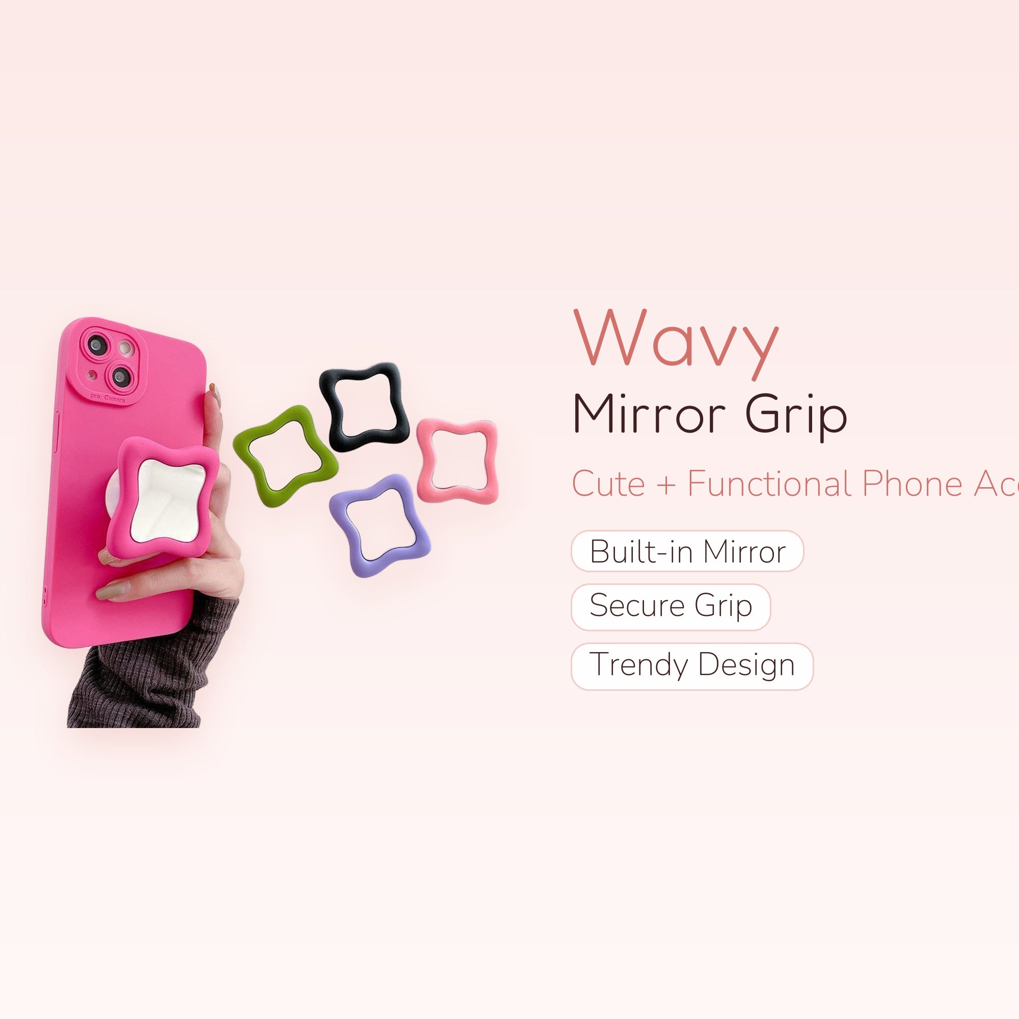 Wavy Mirror Phone Grip Stand | Cute Pop Socket Holder