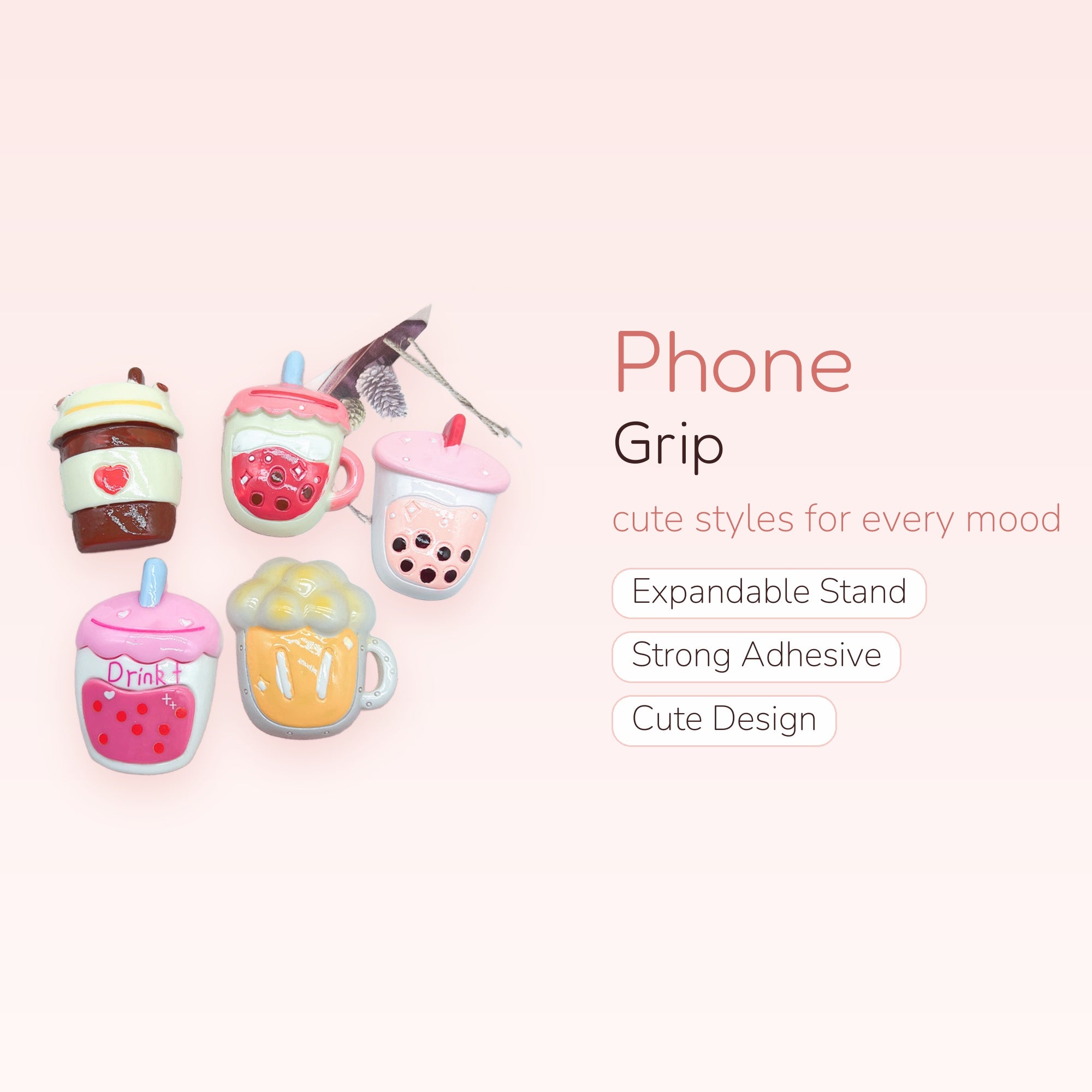 Kawaii Bubble Tea Drink Phone Grip | Cute Boba Cup Pop Socket Stand