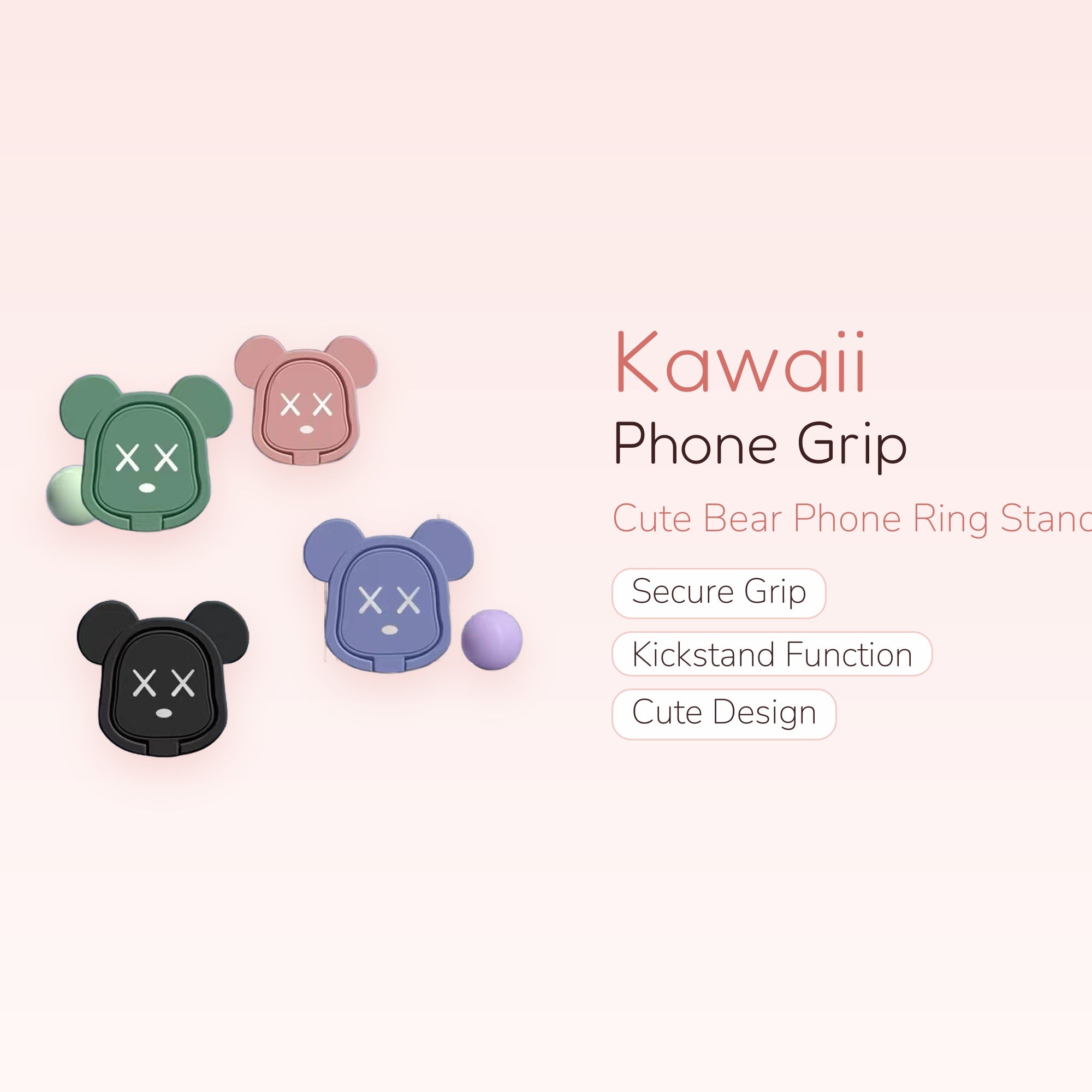 Cute Bear Phone Ring Holder & Stand | Kawaii Grip Accessory