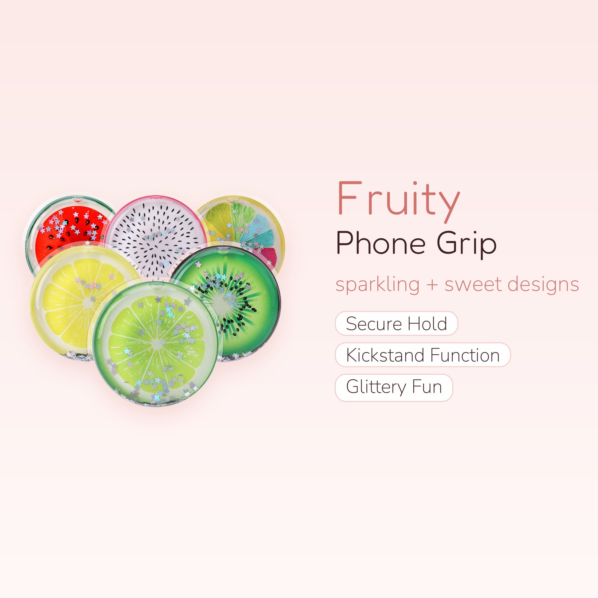 Fruity Glitter Phone Grip | Kawaii Pop Socket Stand