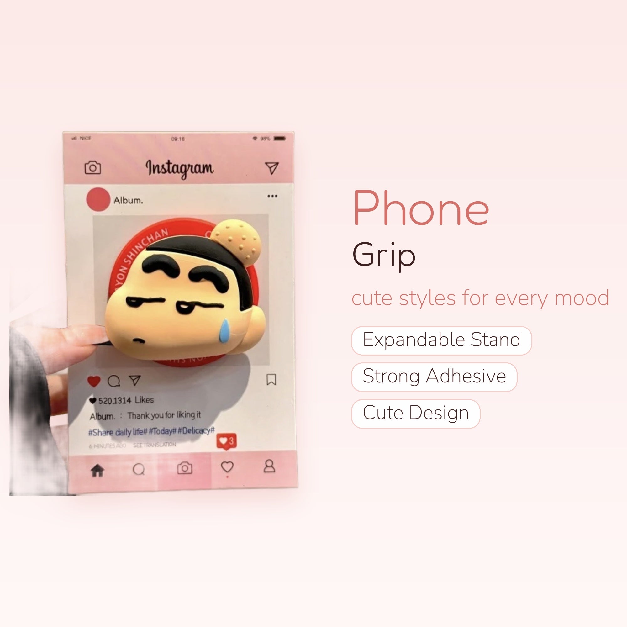 Crayon Shinchan Instagram Post Phone Grip | Kawaii Anime Pop Socket Stand