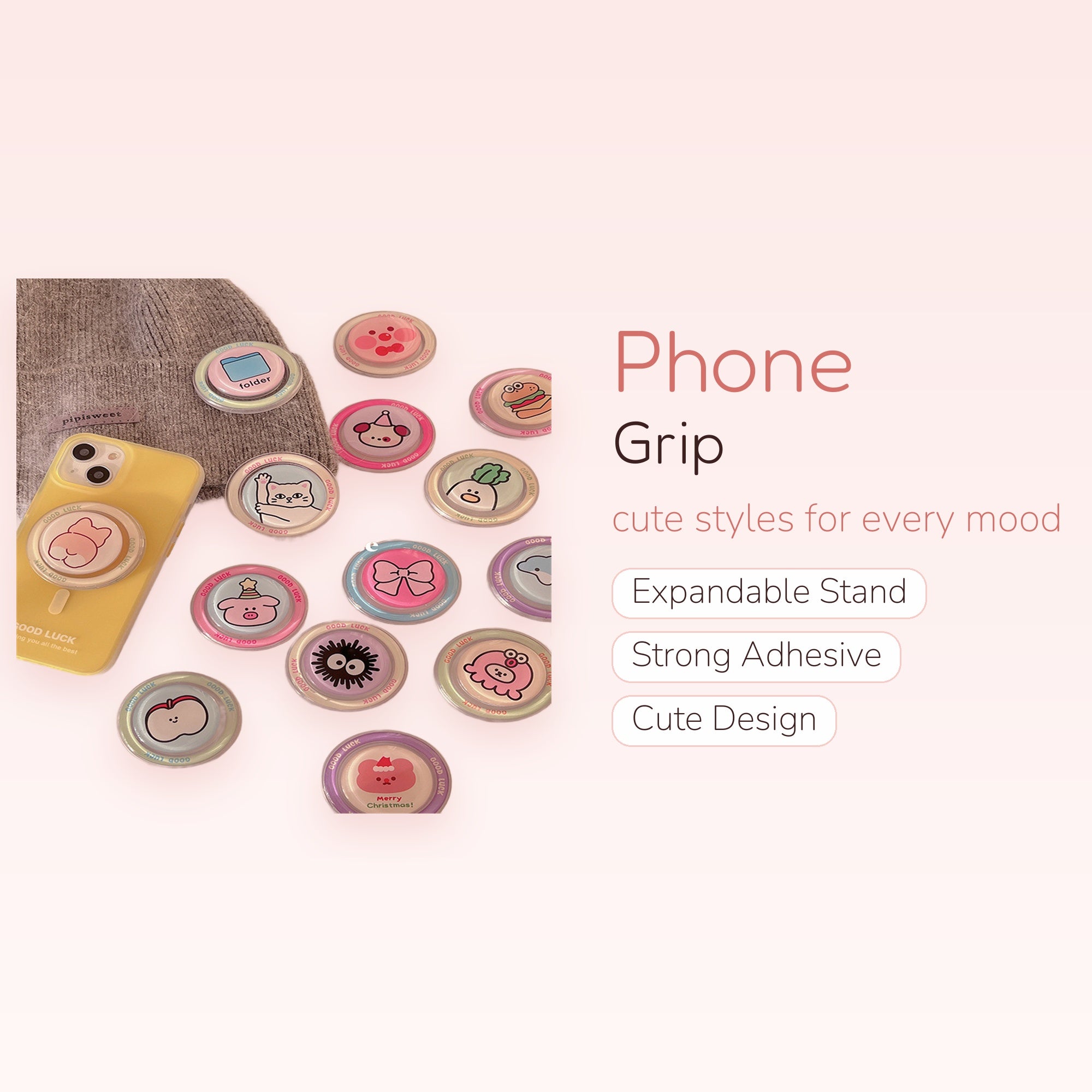 Assorted Kawaii Character Phone Grips | Pastel Pop Socket Stand for iPhone